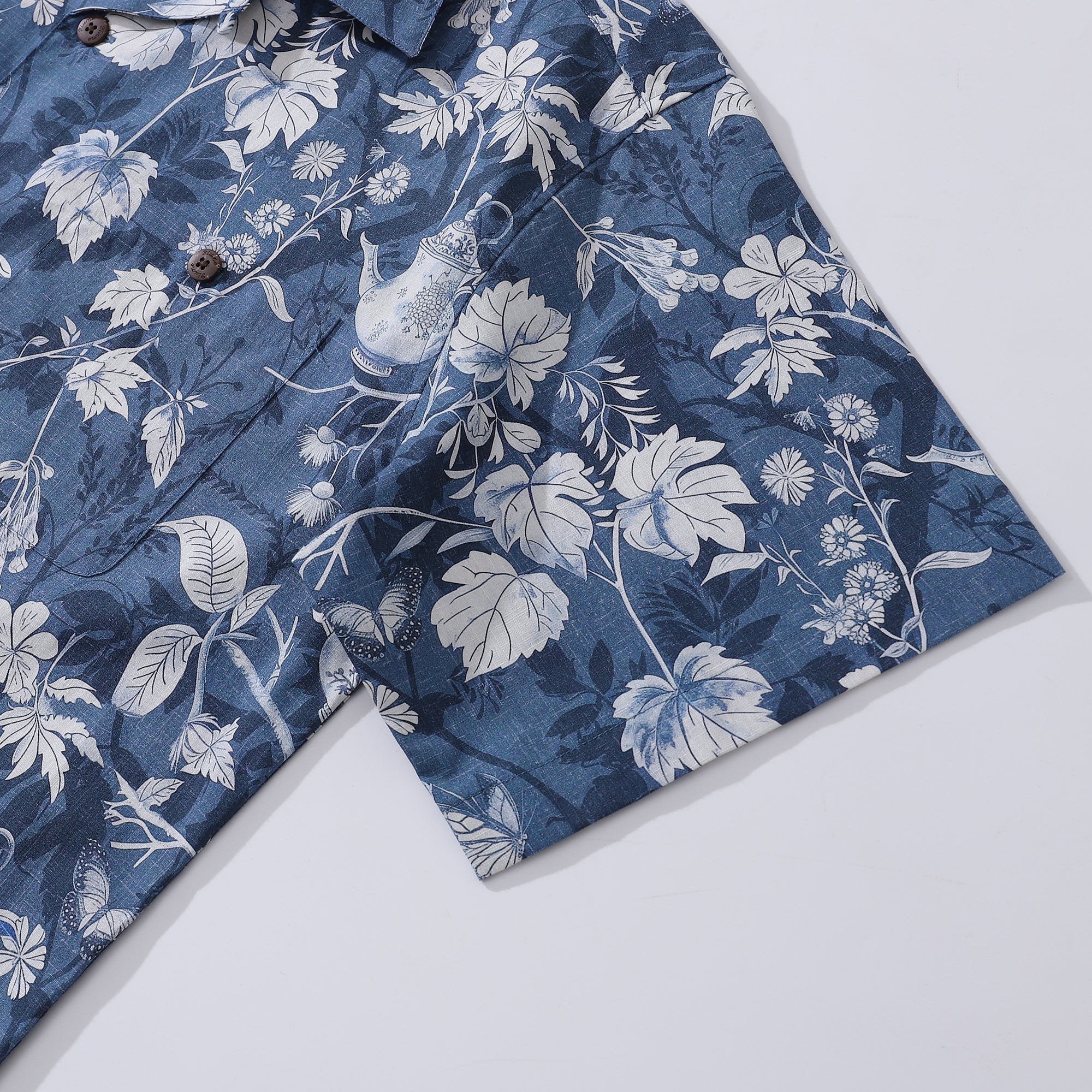 100% Cotton Hawaiian Shirt For Men Porcelain Camp Collar Shirt