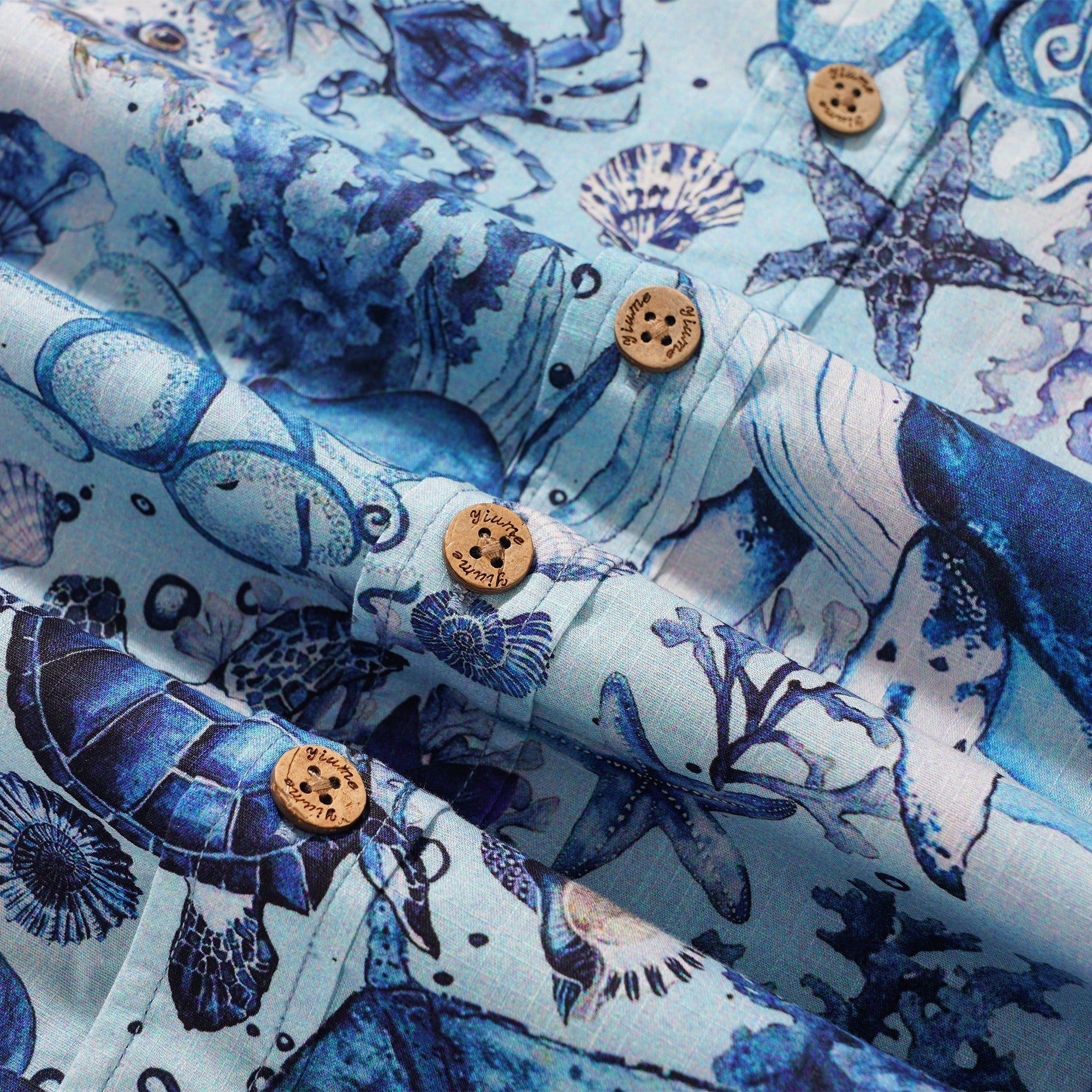 Men's Hawaiian Shirt Short Sleeve Button-down 100% Cotton Blue Aloha Watercolor Ocean