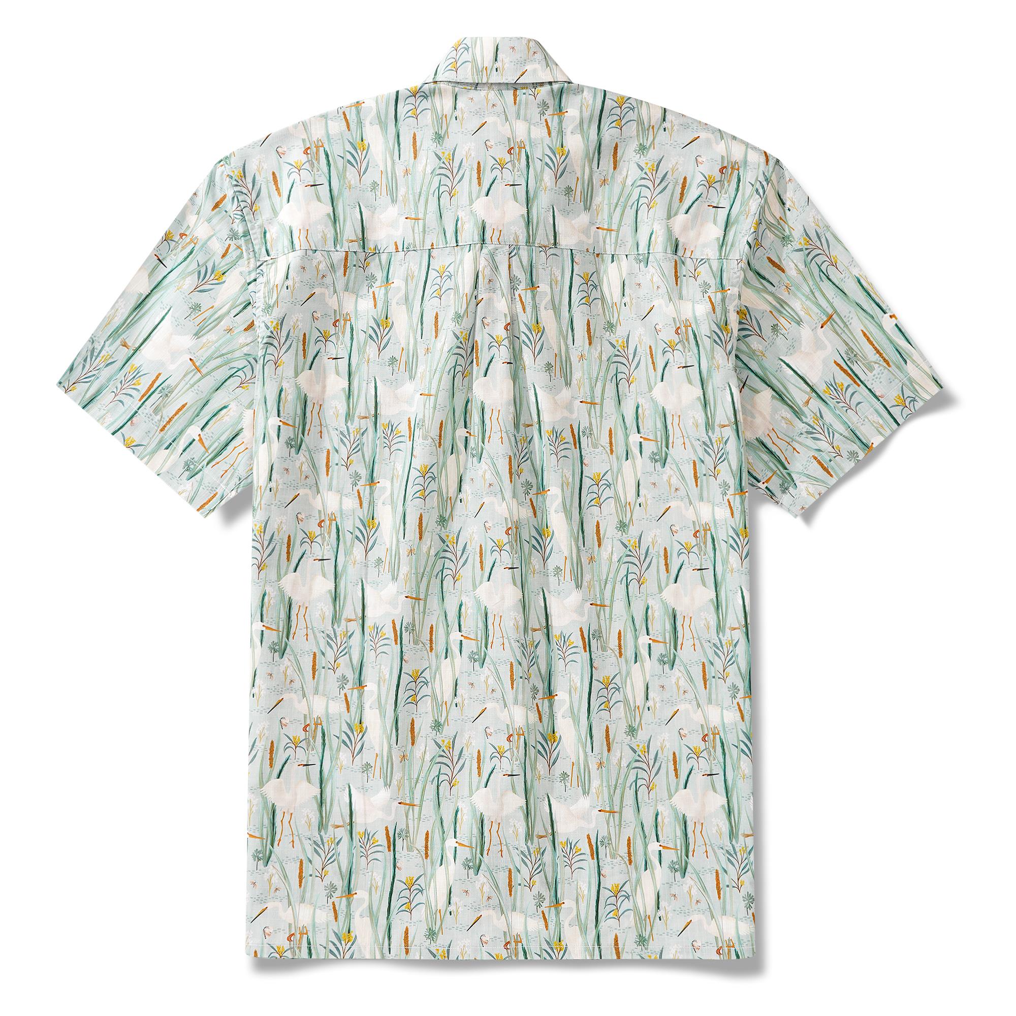 Men's Hawaiian Shirt Short Sleeve Button-down 100% Cotton Green Aloha Birds of the Billabong By Kristen