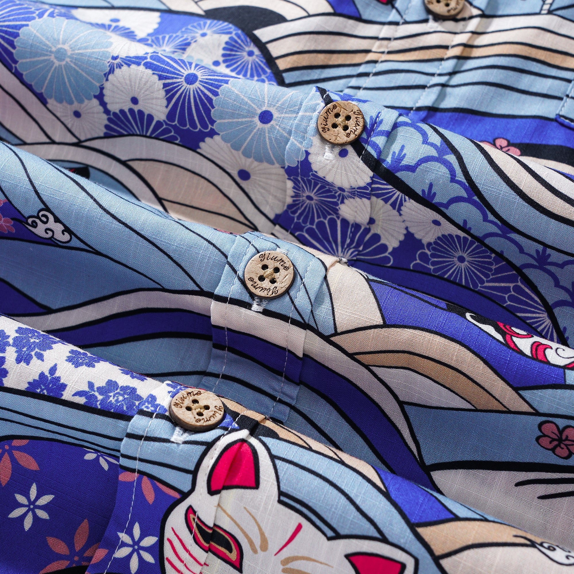 Men's Hawaiian Shirt Short Sleeve Button-down 100% Cotton Beige Aloha Neo-Ukiyo-e