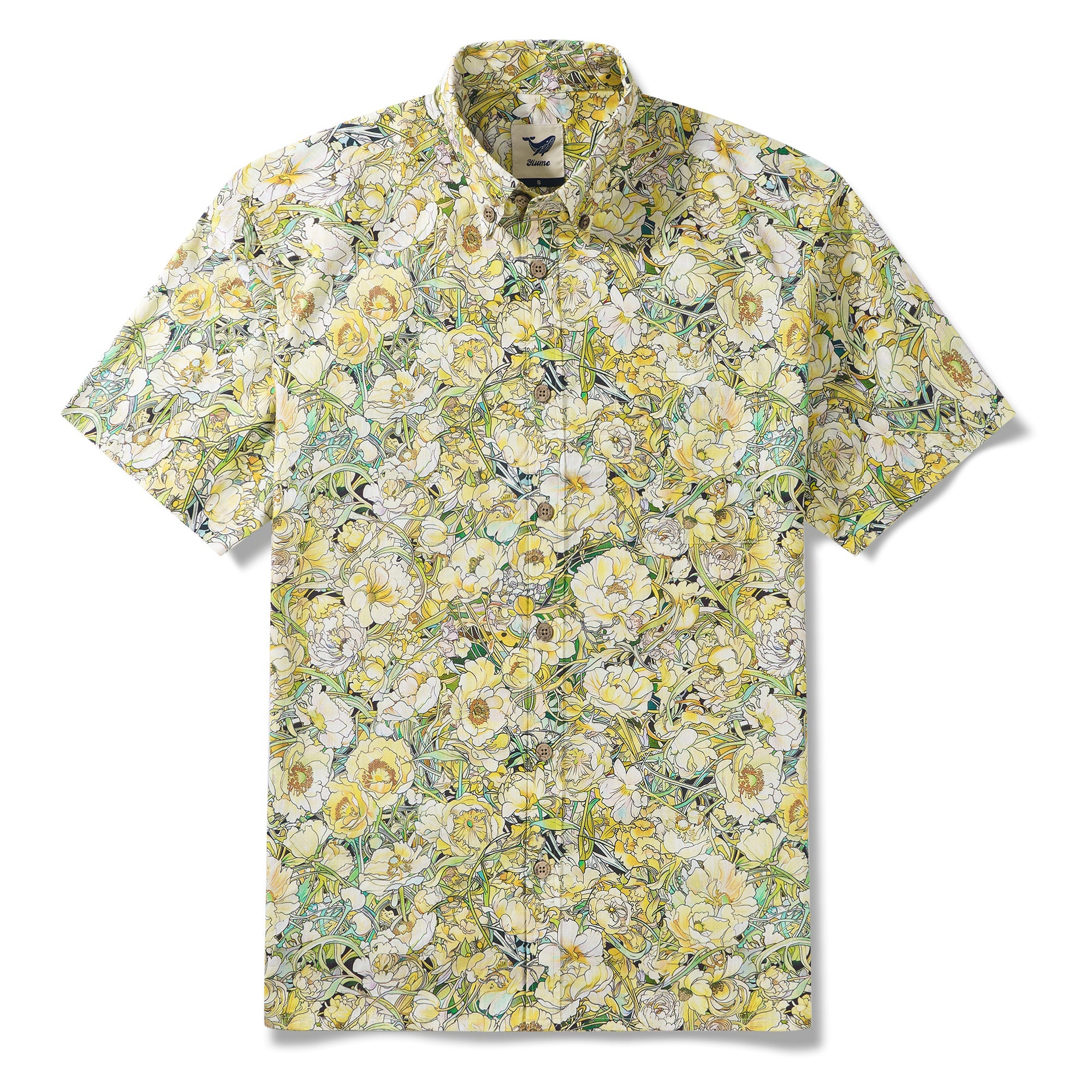 Lush Blossoms and Leaves 100% Cotton Men's Short Sleeve Button-down Shirt Aloha Hawaiian