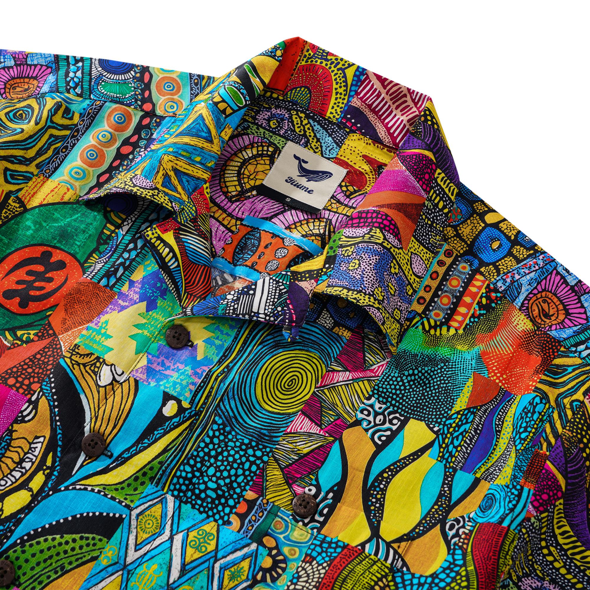 Men's Hawaiian Shirt Short Sleeve Camp Collar 100% Cotton Green Aloha African Print Art