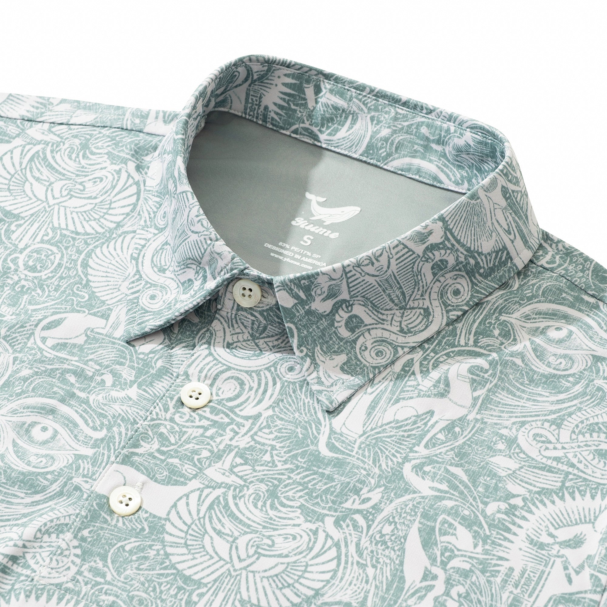 Men's Hawaiian Polo Shirt Short Sleeve 83% Recycled polyester 17% Spandex Green Aloha Egyptian Myths