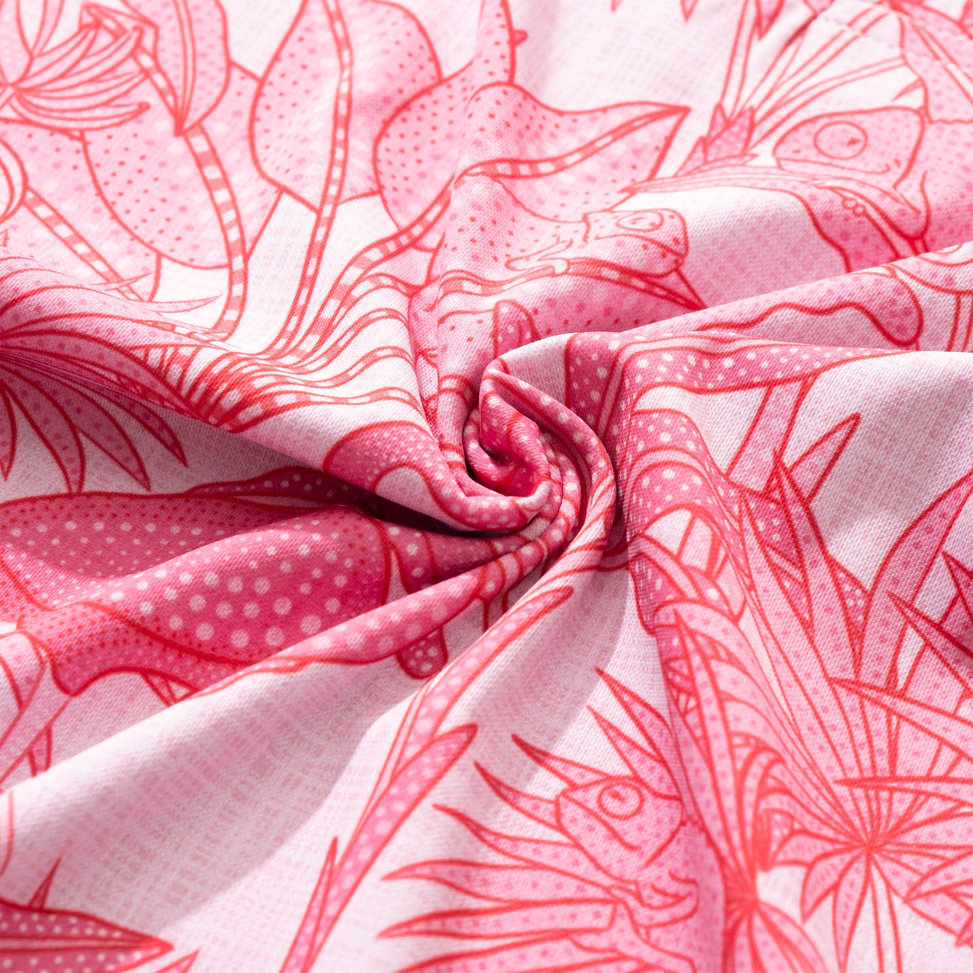 Men's Hawaiian Polo Shirt Short Sleeve 83% Recycled polyester 17% Spandex Aloha Flamingos & Chameleons By House of Haricot