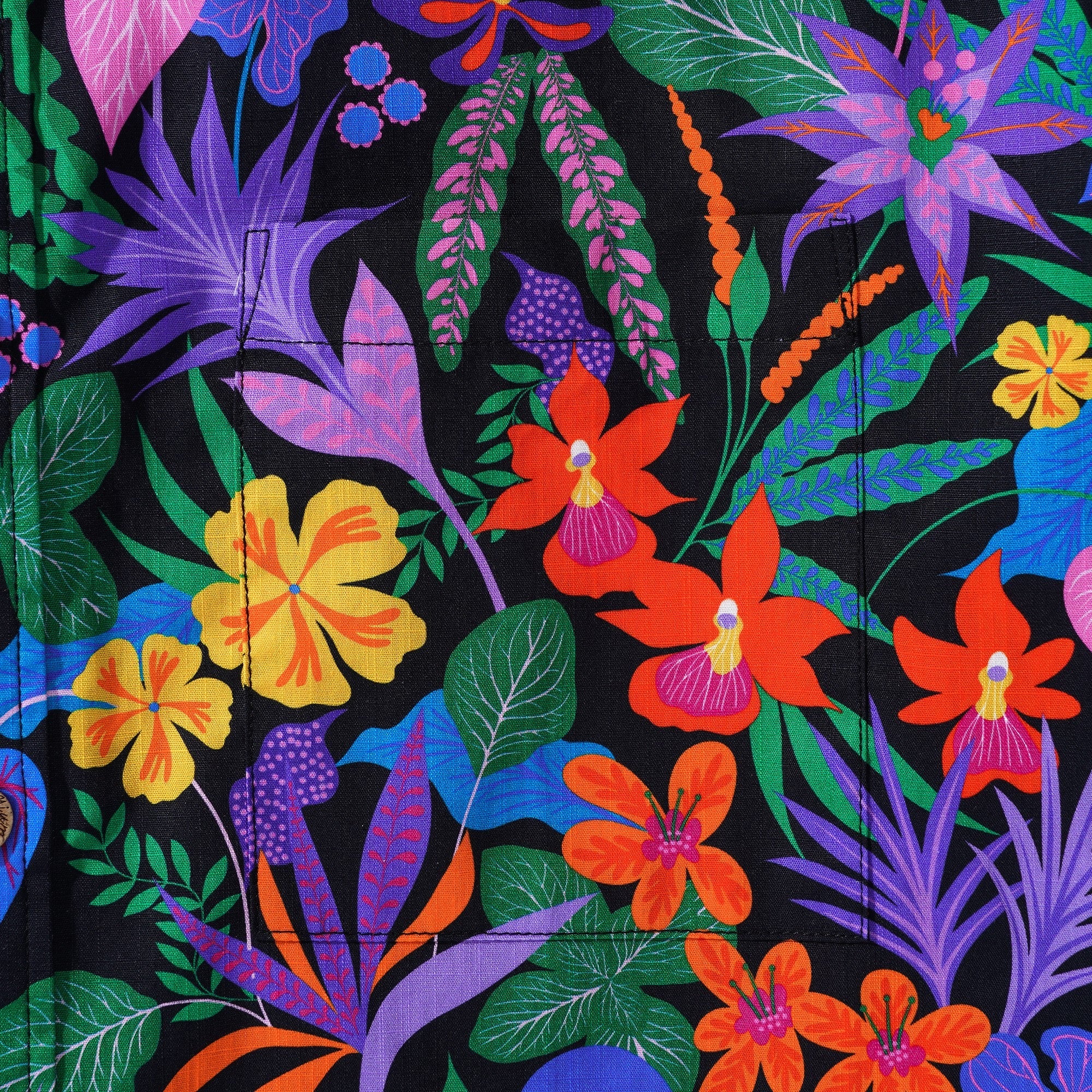 Men's Hawaiian Shirt Short Sleeve Button-down 100% Cotton Black Aloha Flower Power By Rachel Parker