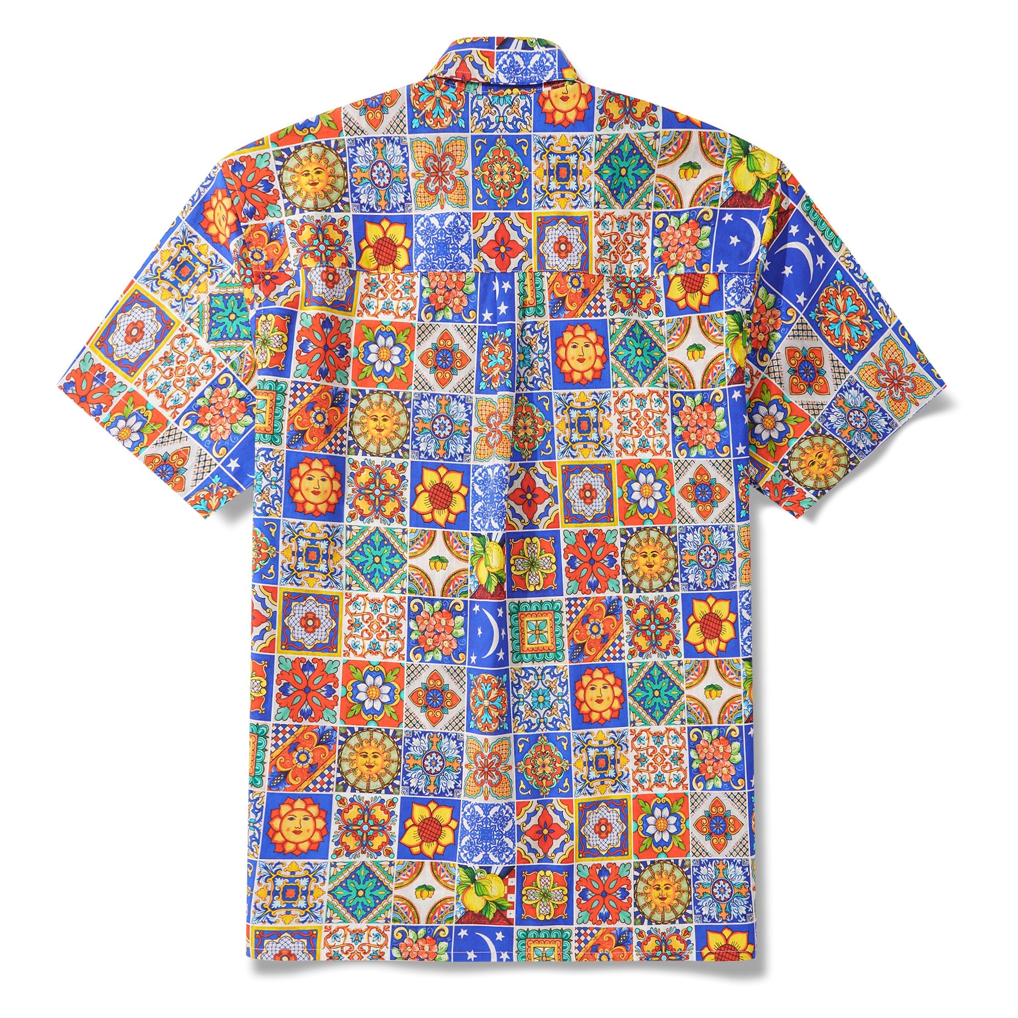 Men's Hawaiian Shirt Short Sleeve Button-down 100% Cotton Aloha Mediterranean Tile Haven