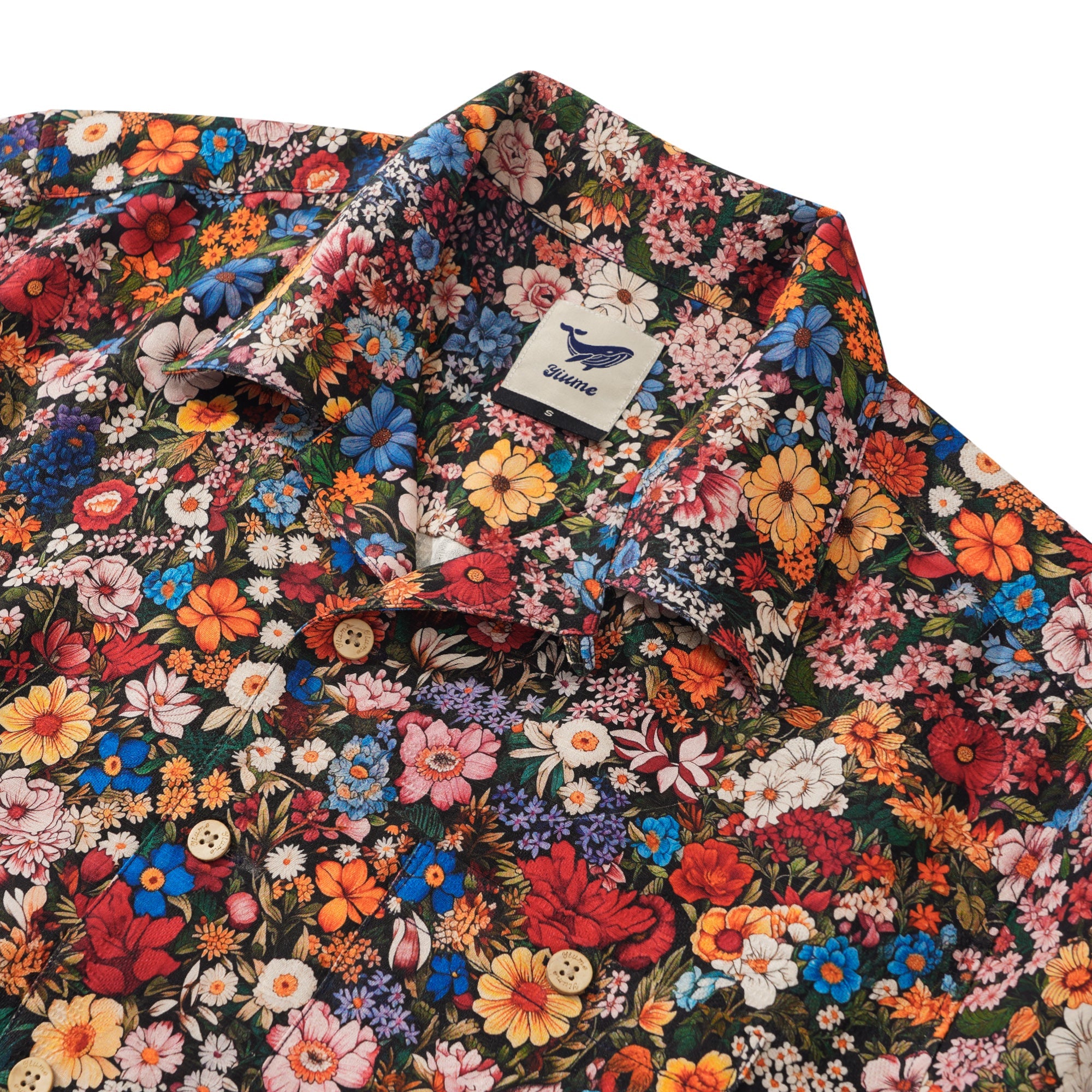 Men's Hawaiian Shirt Short Sleeve Camp Collar 100% Silk Blue Aloha Floral Bliss