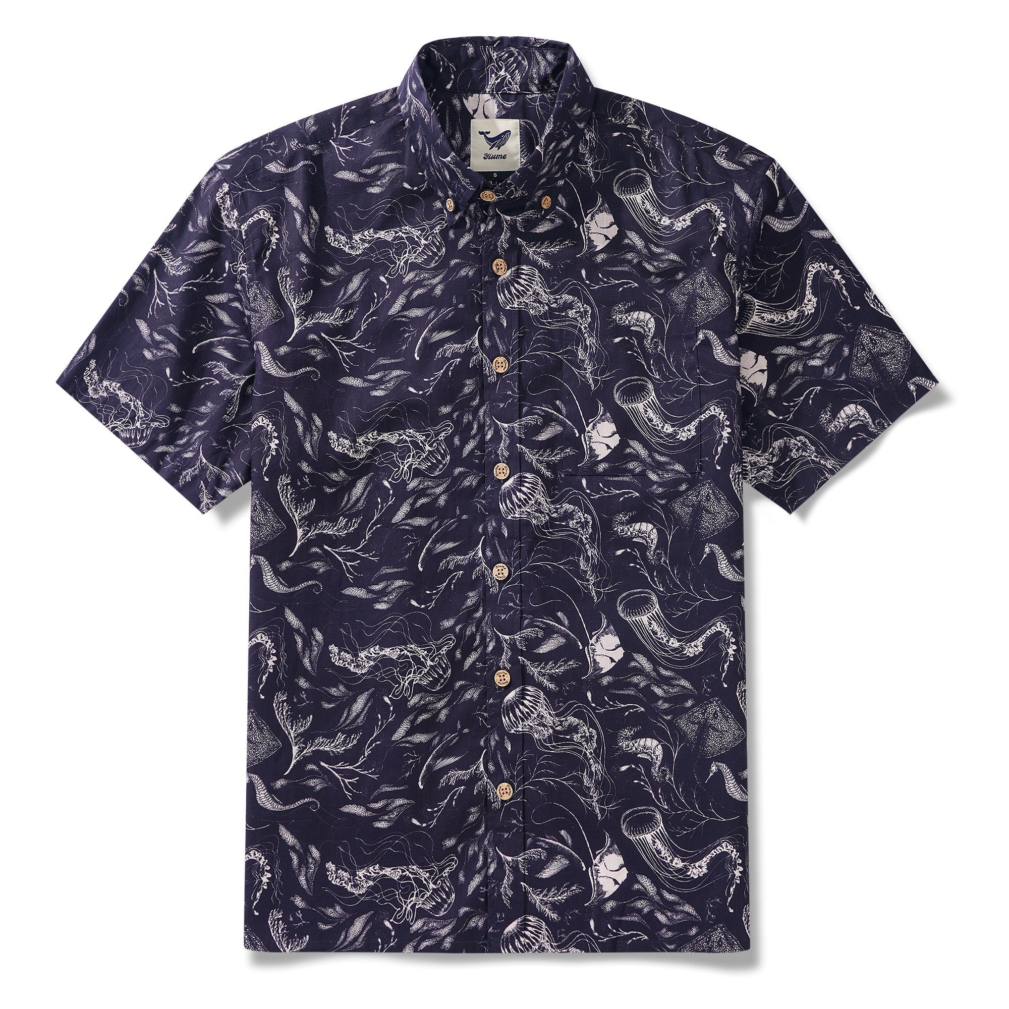 Men's Hawaiian Shirt Short Sleeve Button-down 100% Cotton Aloha Deep - Sea Odyssey By Feanne