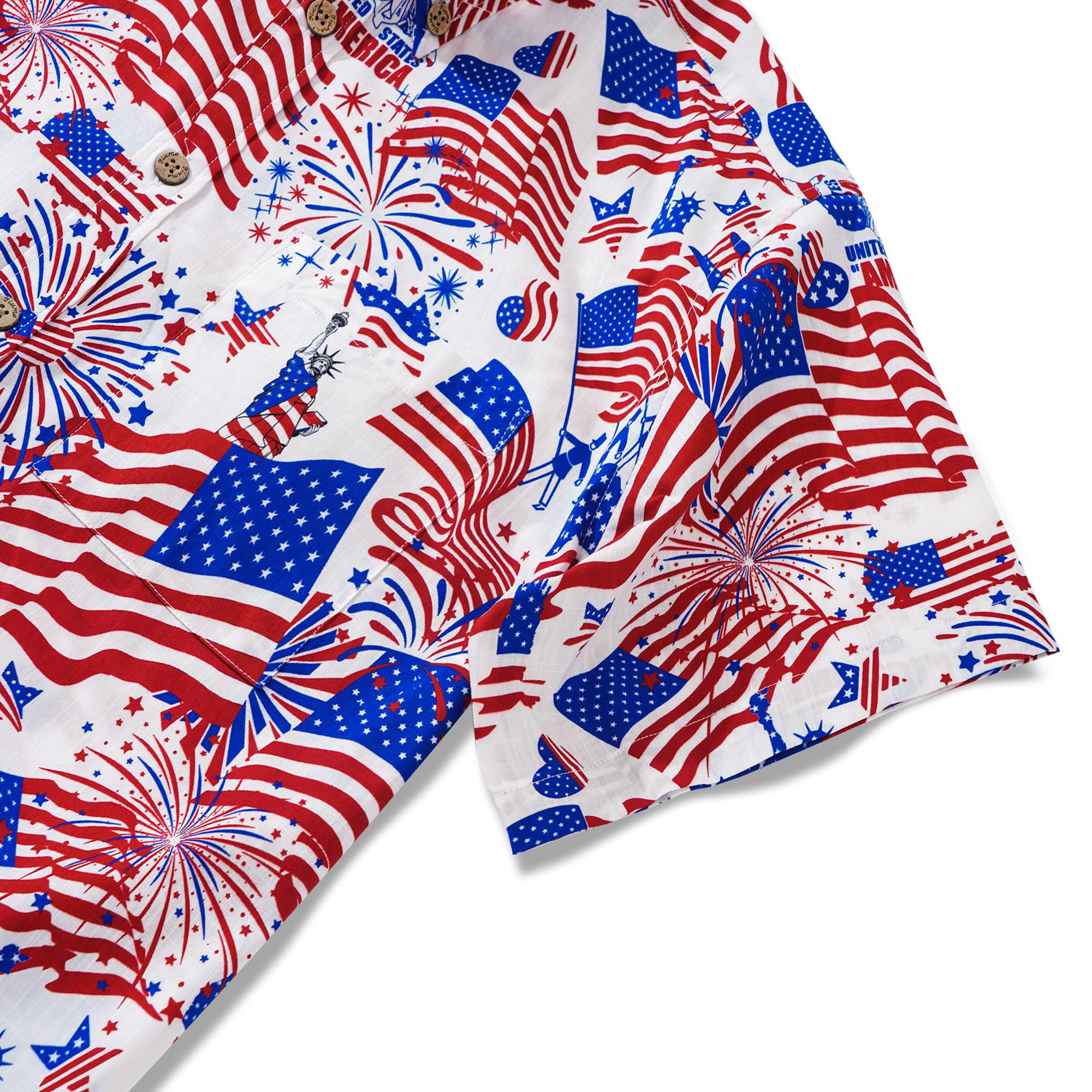 Men's Hawaiian Shirt Short Sleeve Button-down 100% Cotton Blue Aloha American Celebration