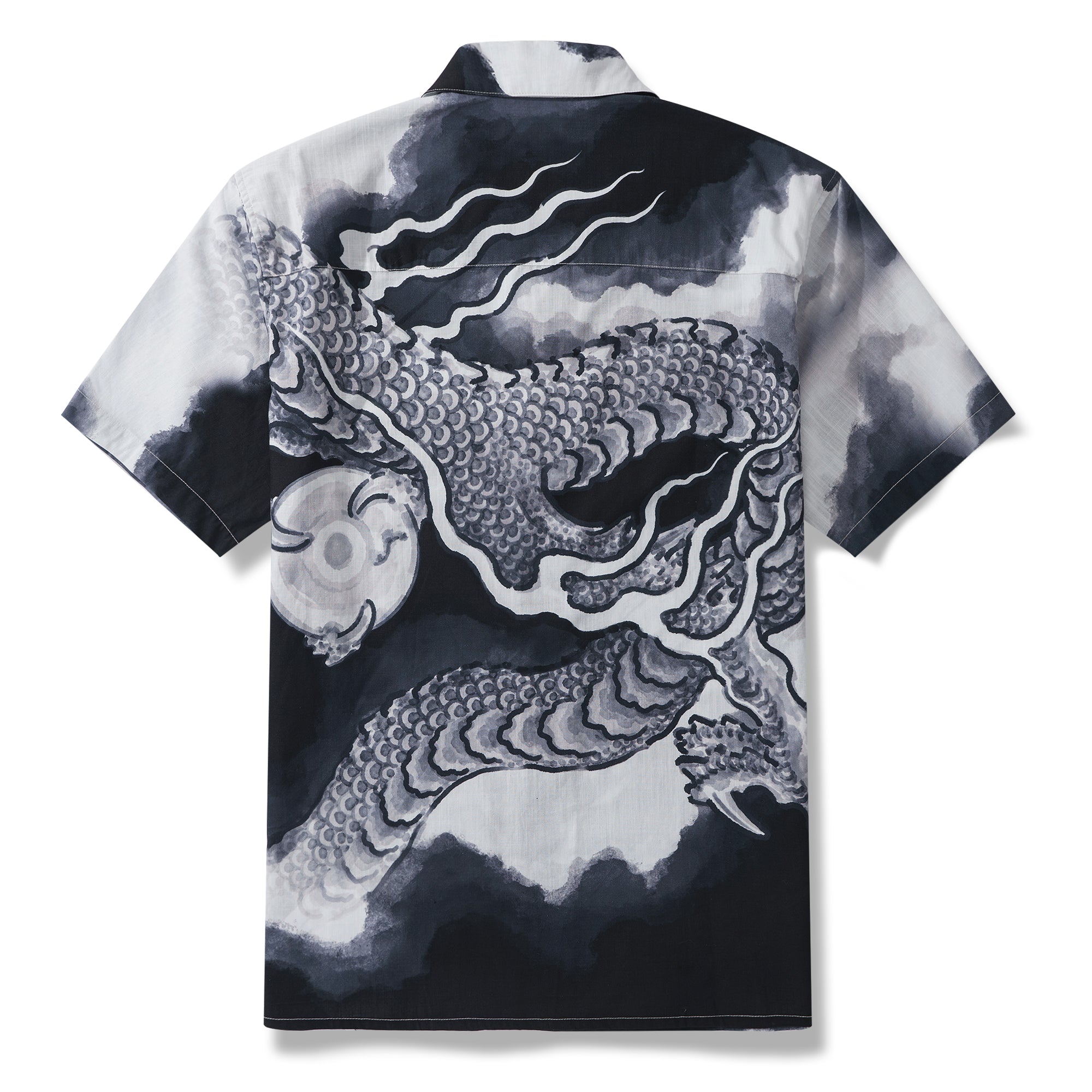 Jiachen Year of the Dragon By ayang 100% Cotton Men's Aloha Hawaiian Short Sleeve Camp Collar Shirt