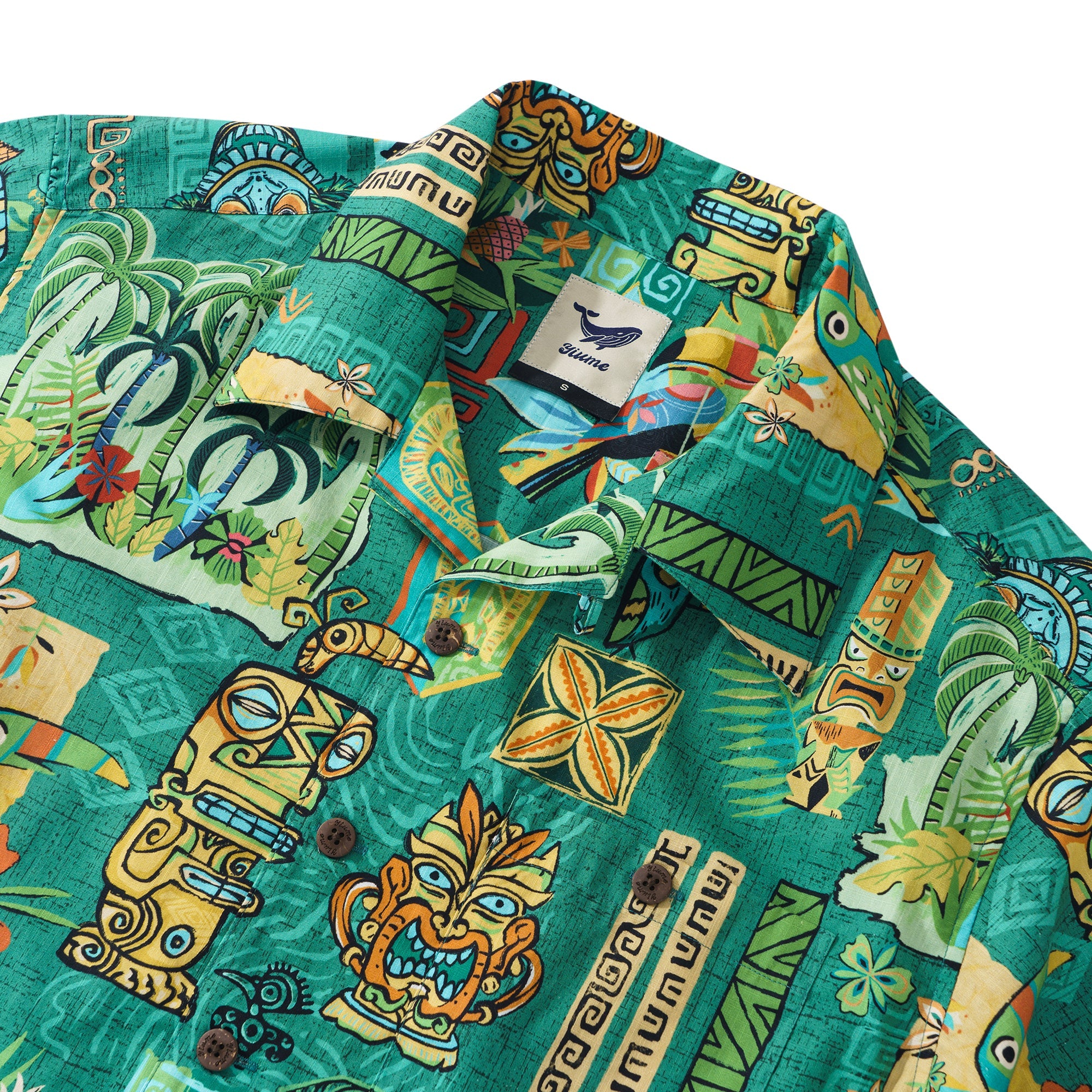 Tiki Luau 100% Cotton Men's Aloha Hawaiian Short Sleeve Camp Collar Shirt