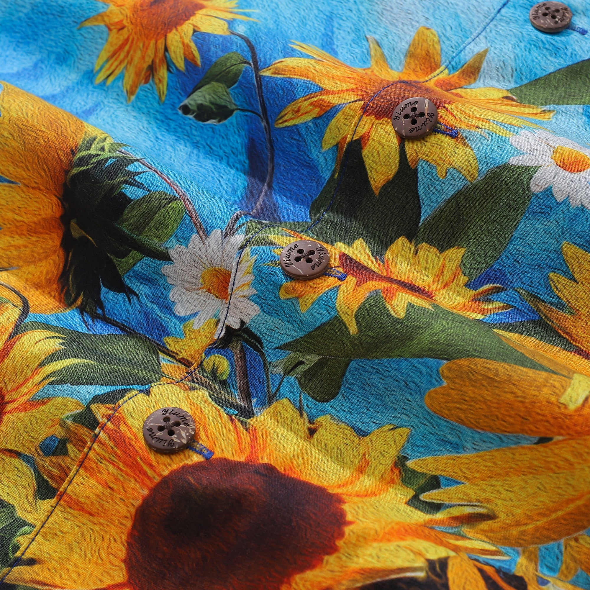 100% Cotton Hawaiian Shirt For Men Sunflowers Growing Wild Camp Collar Shirt