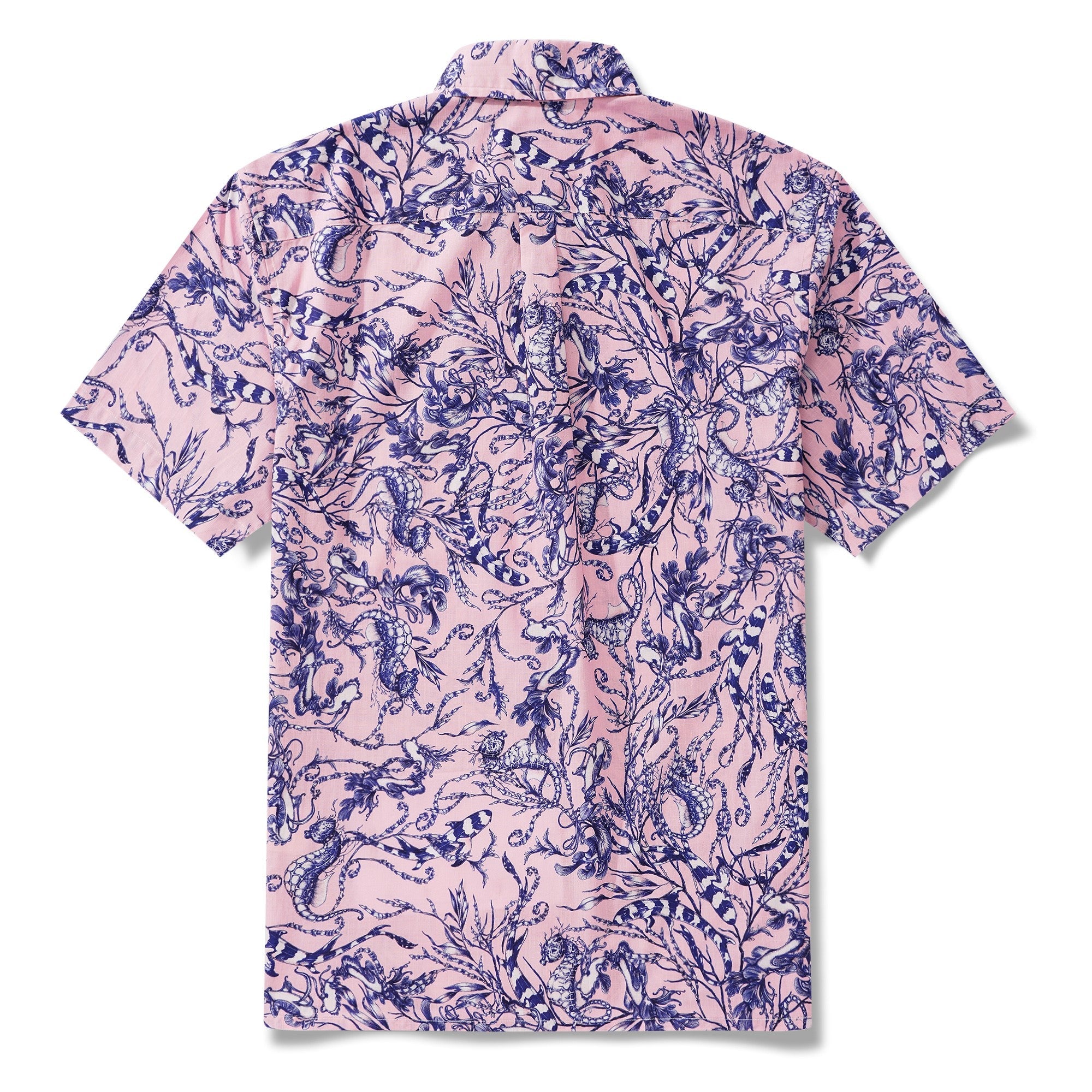 Men's Hawaiian Shirt Short Sleeve Button-down 100% Cotton Aloha Pink Oasis  By Feanne