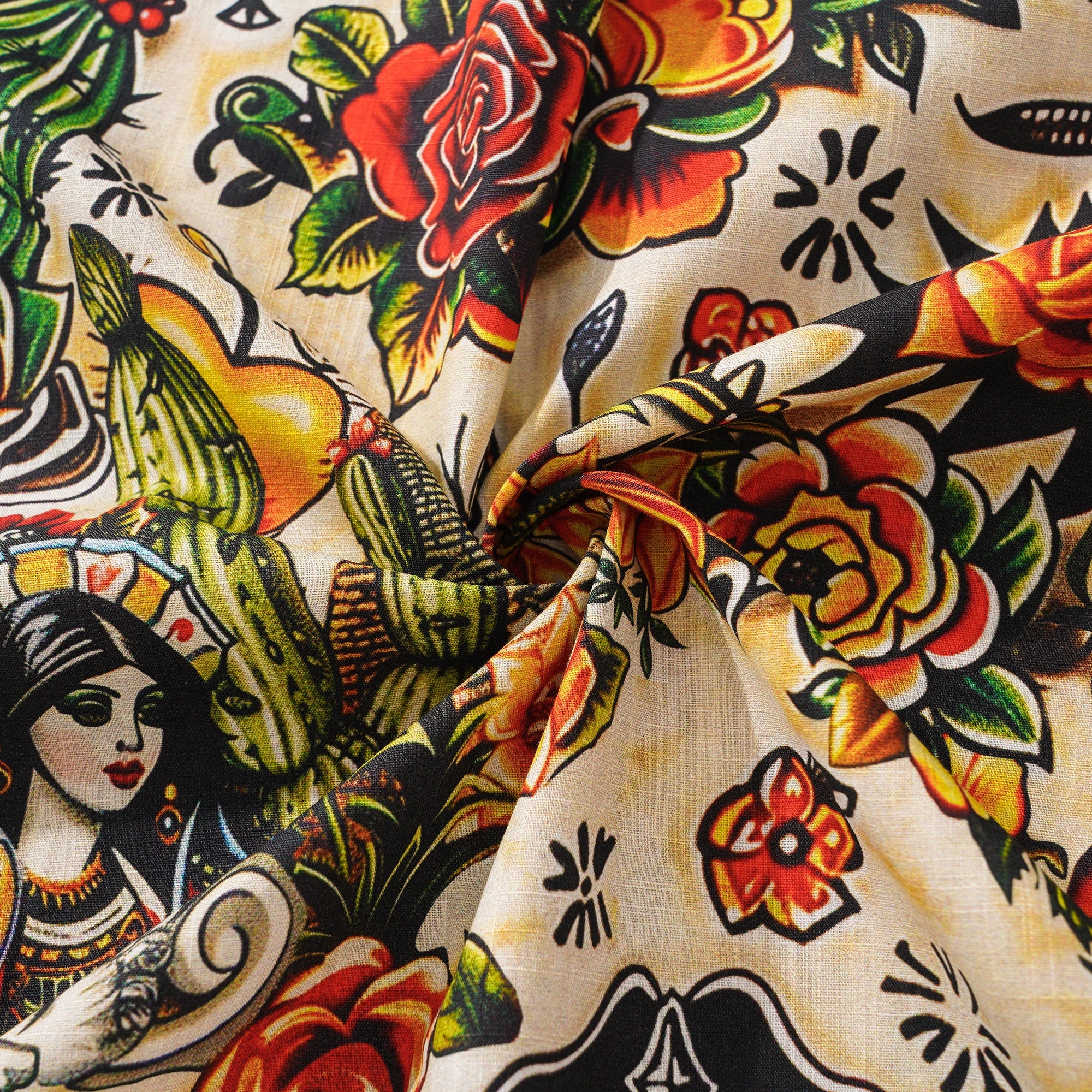 Men's Hawaiian Shirt Short Sleeve Button-down 100% Cotton Beige Aloha Aloha Dreams