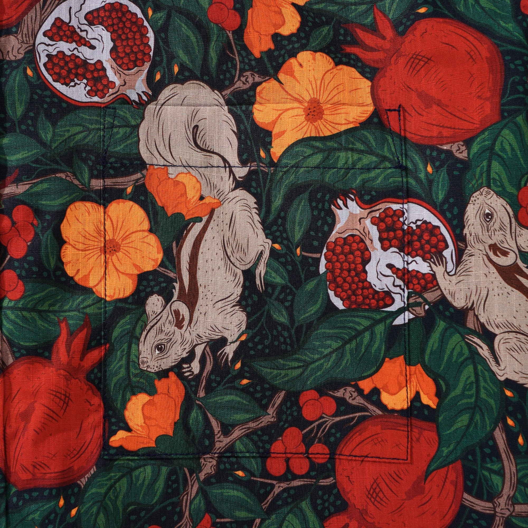 Men's Hawaiian Shirt Short Sleeve Button-down 100% Cotton Green Aloha Pomegranate Grove By Pallavi Chaudhary