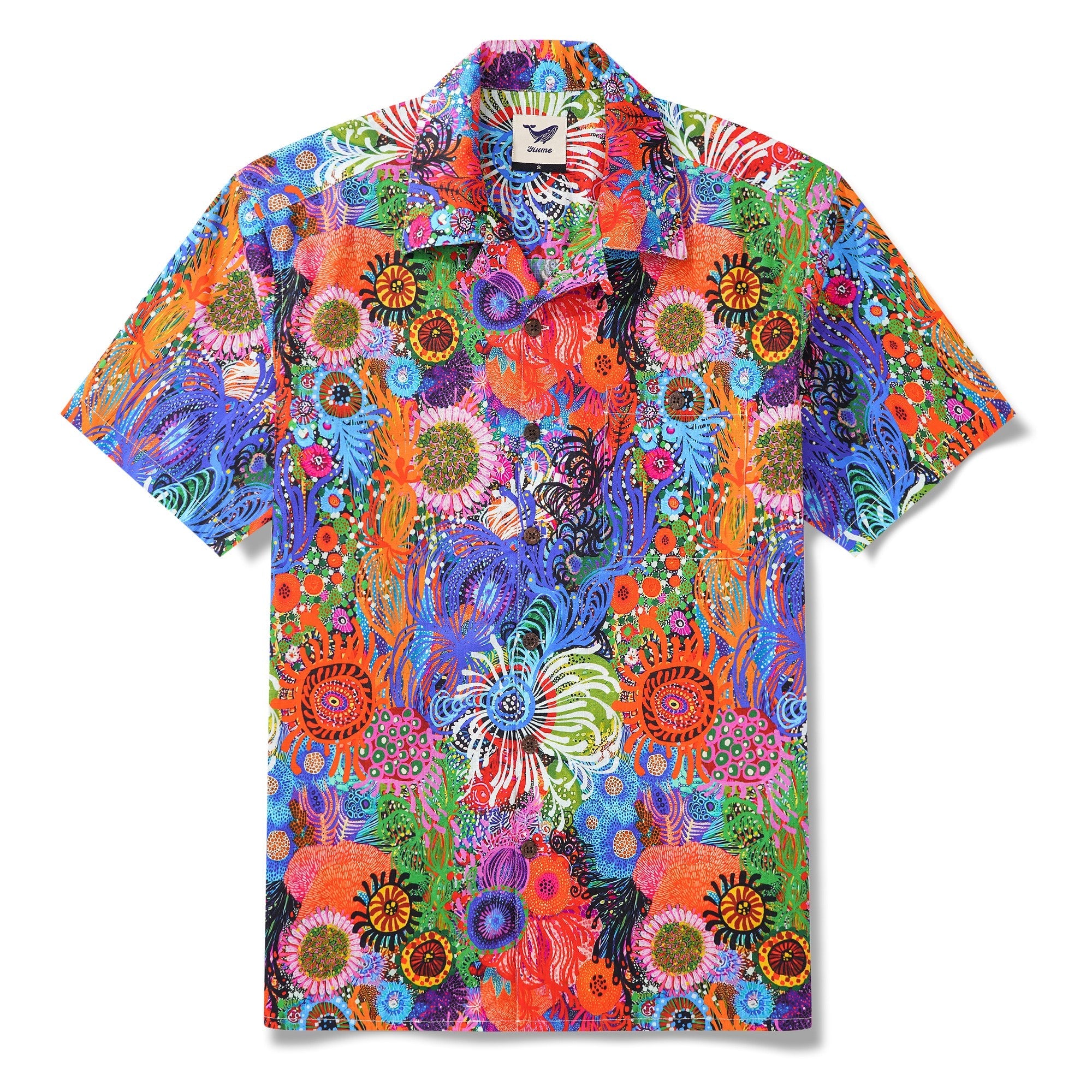 Men's Hawaiian Shirt Short Sleeve Camp Collar 100% Cotton Aloha Seaweed Boho Chic