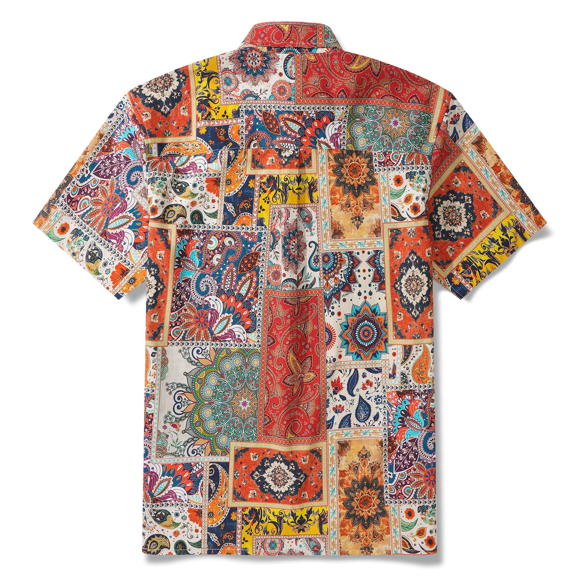 Men's Hawaiian Shirt Short Sleeve Button-down 100% Cotton Blue Aloha Vivid Edges