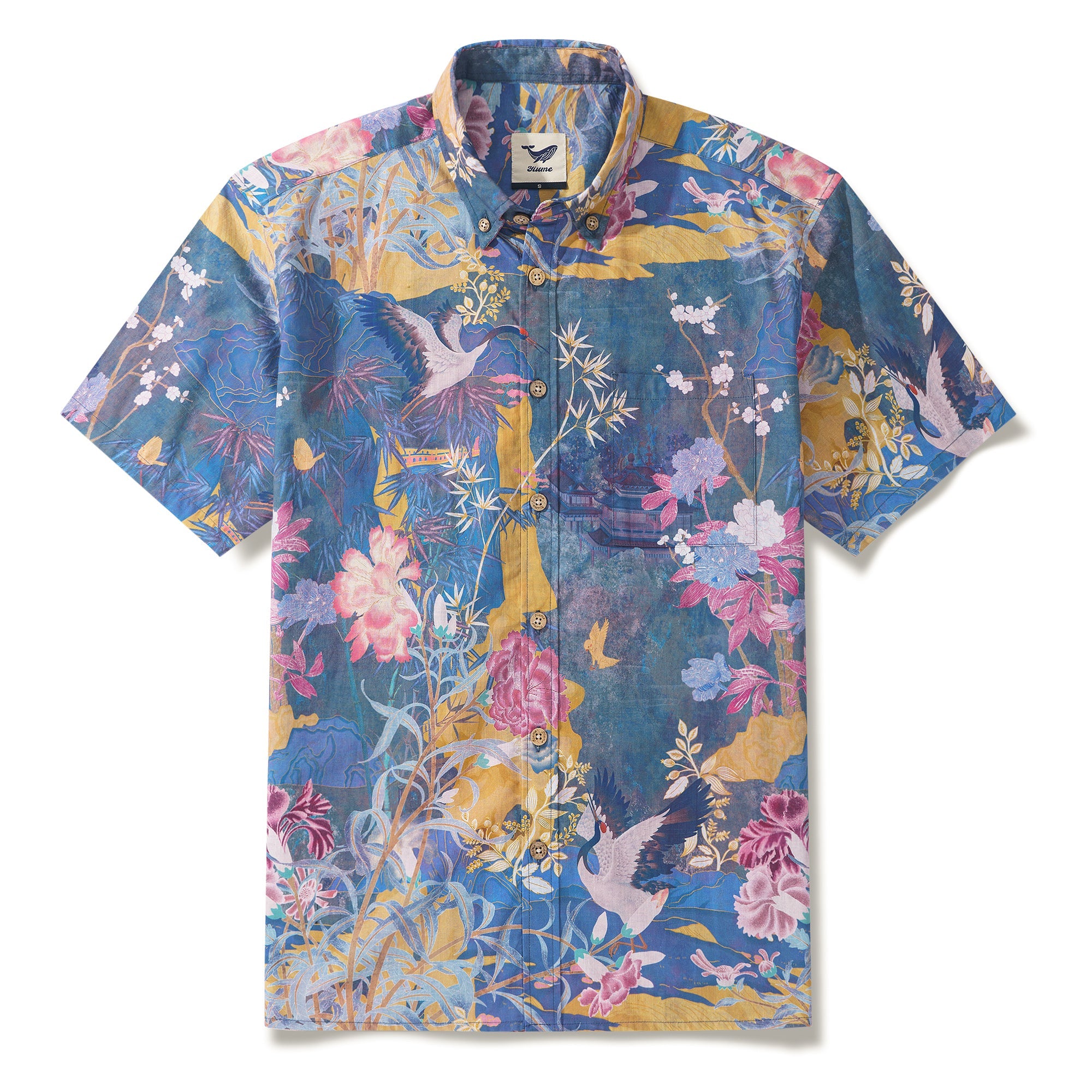 Pastel Oriental Tapestry - Elegant Chinese-Inspired Weaving 100% Cotton Men's Aloha Hawaiian Short Sleeve Button-down Shirt