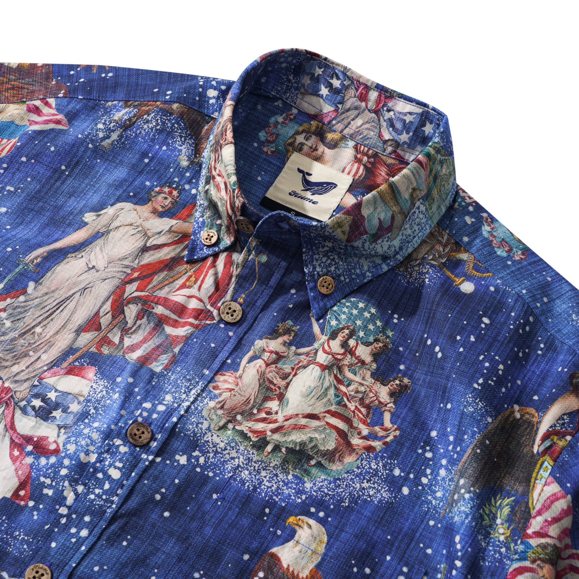 Men's Hawaiian Shirt Short Sleeve Button-down 100% Cotton Blue Aloha Stars & Stripes
