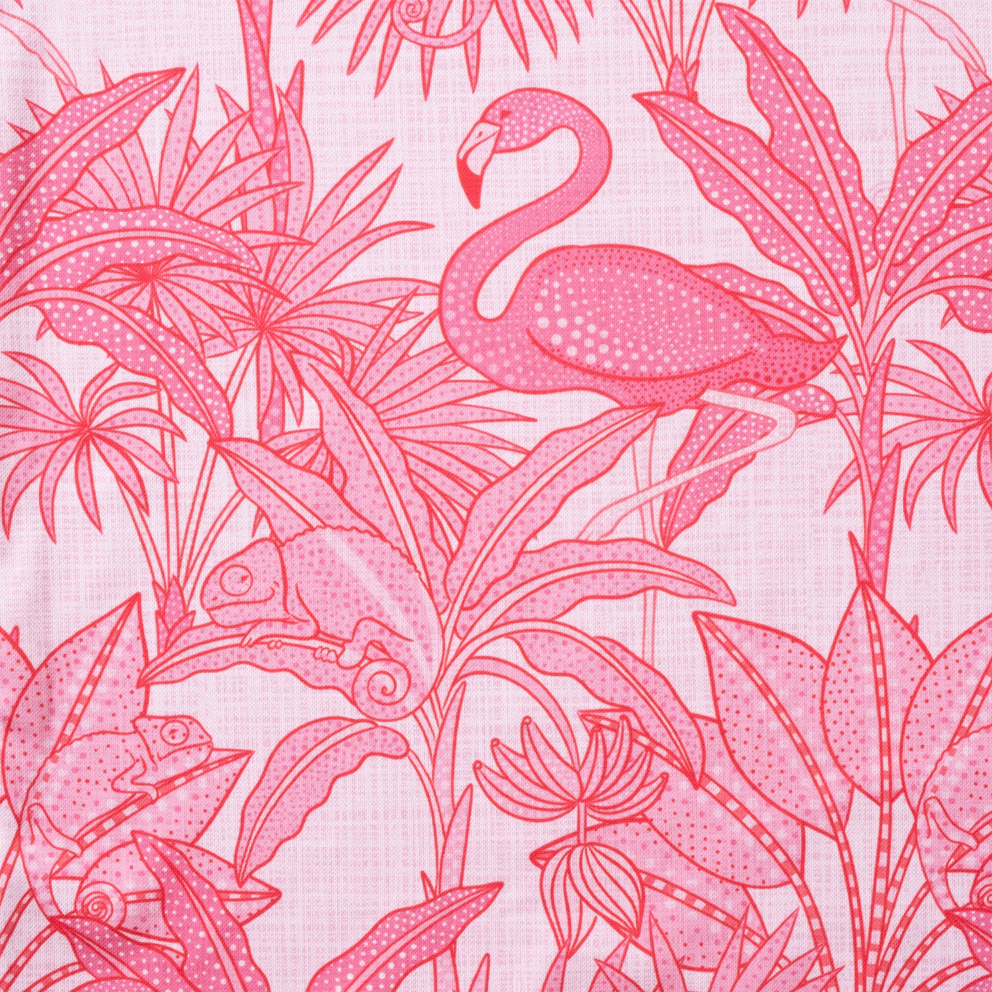 Men's Hawaiian Polo Shirt Short Sleeve 83% Recycled polyester 17% Spandex Aloha Flamingos & Chameleons By House of Haricot