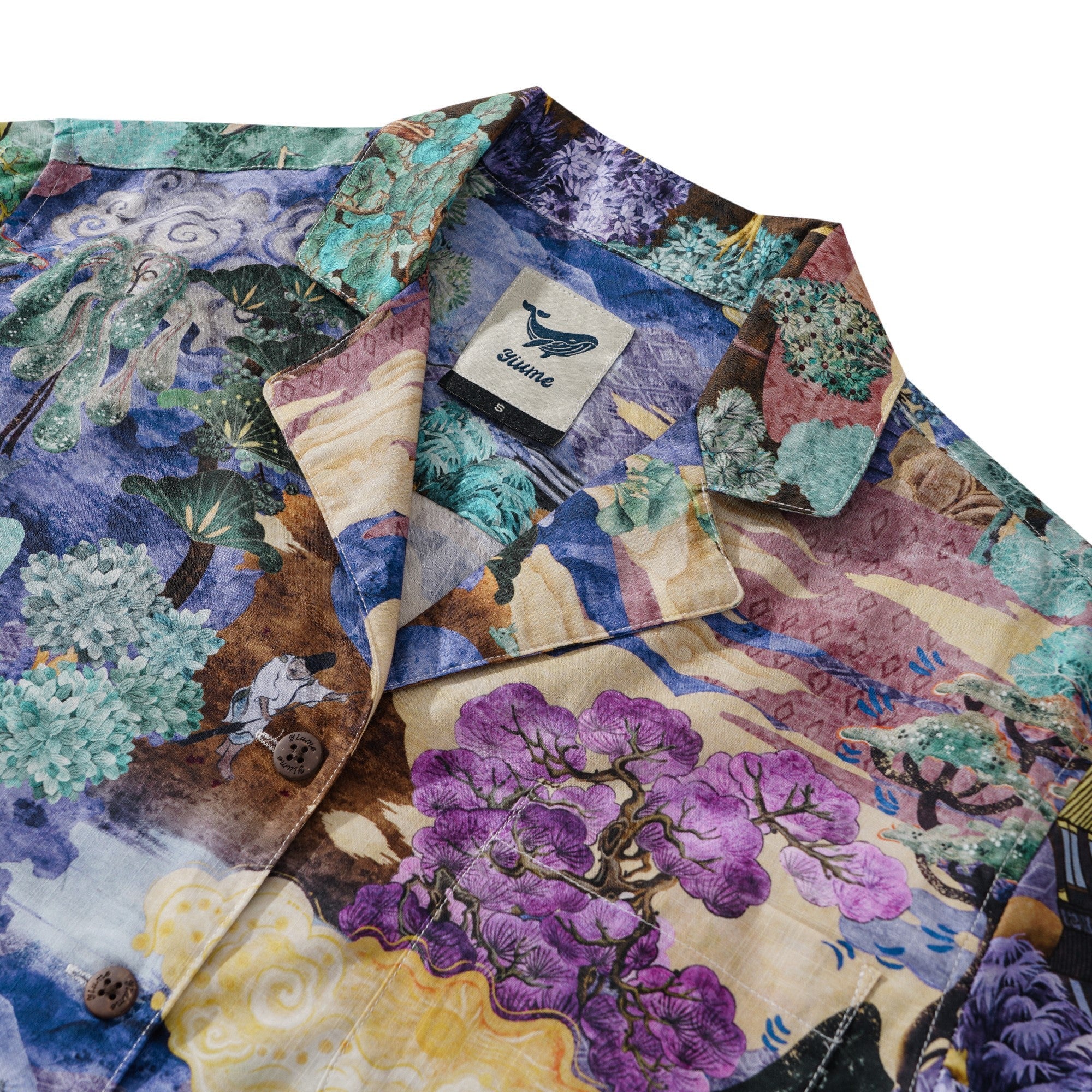 Women's Hawaiian Shirt Short Sleeve Camp Collar 100% Cotton Green Aloha Japanese-style Landscape