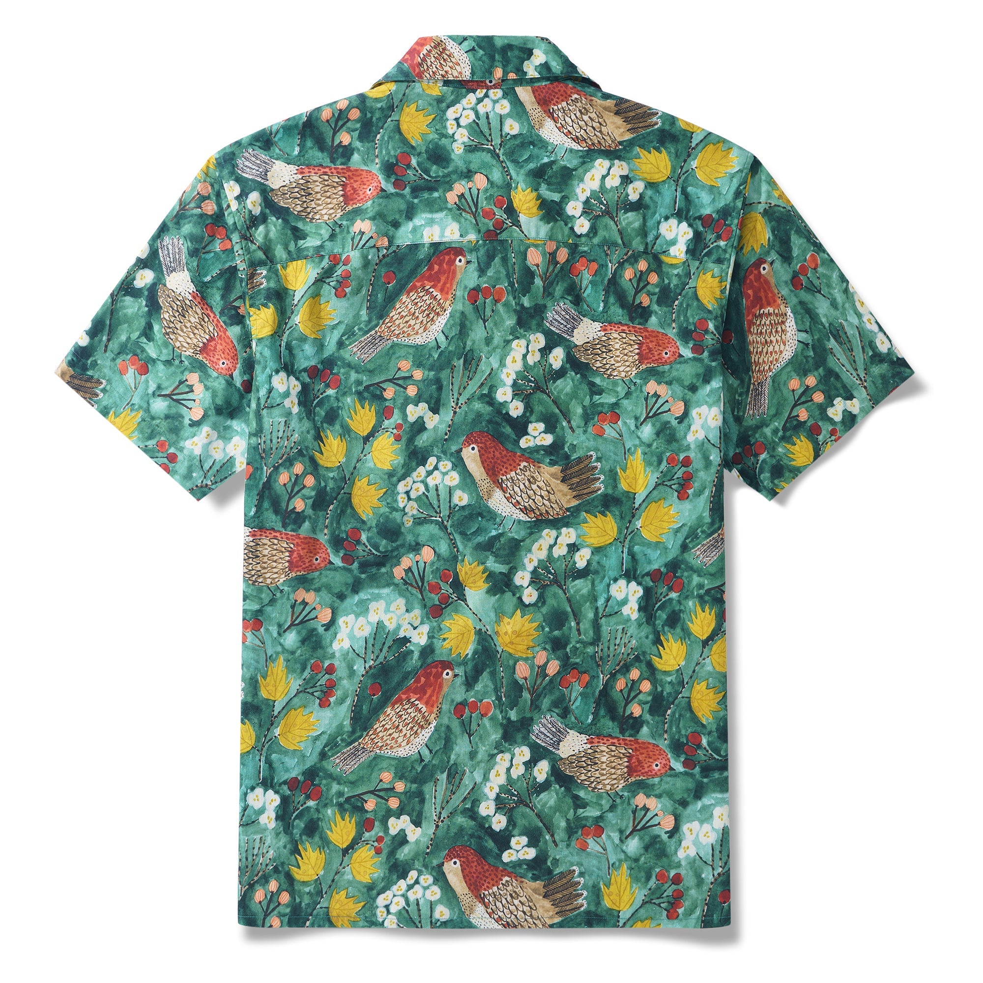 Autumn Birds By Katie Wilson 100% Cotton Men's Short Sleeve Camp Collar Shirt Aloha Hawaiian