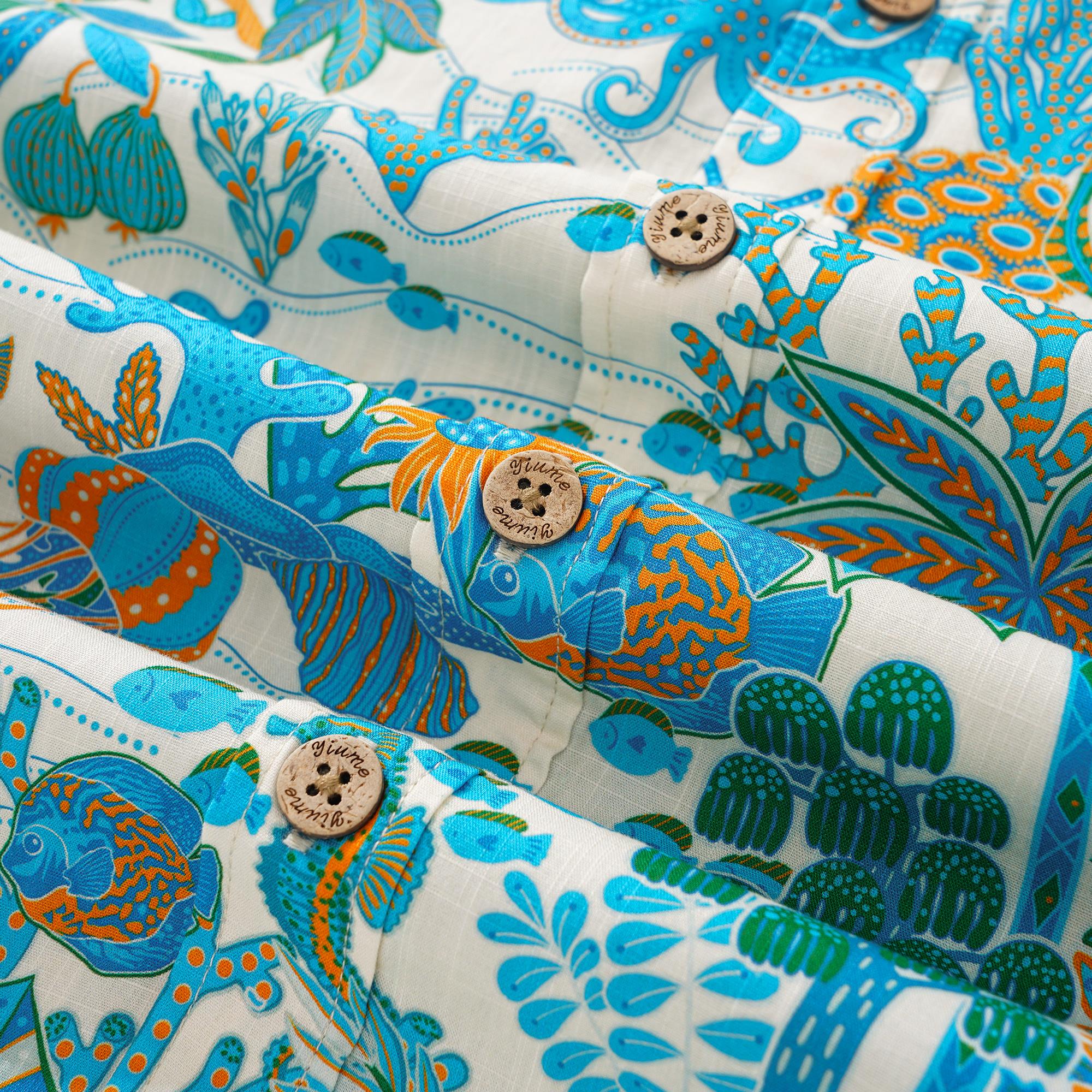Men's Hawaiian Shirt Short Sleeve Button-down 100% Cotton Blue Aloha Fantasy Paradise
