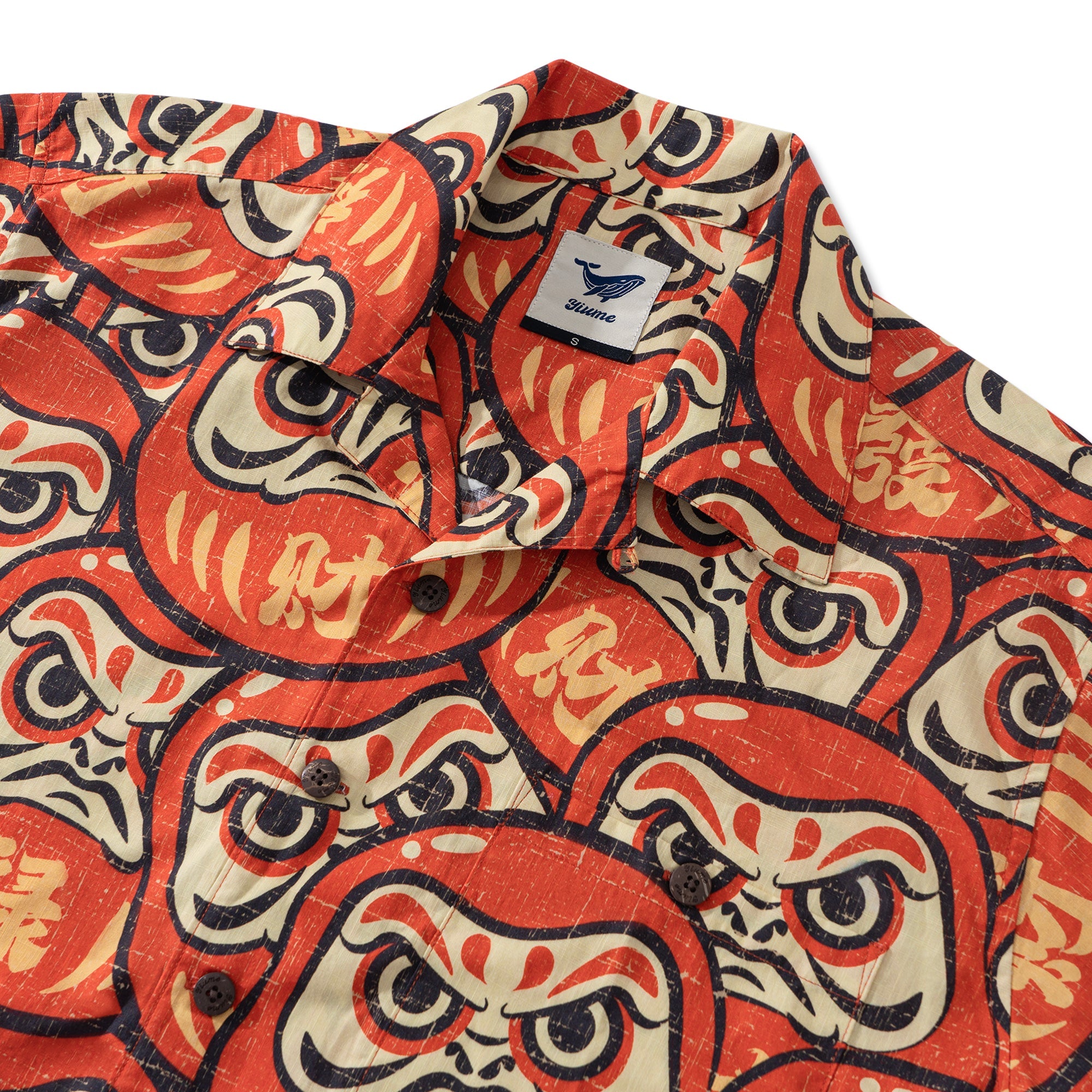 100% Cotton Hawaiian Shirt For Men Daruma Doll Camp Collar Shirt