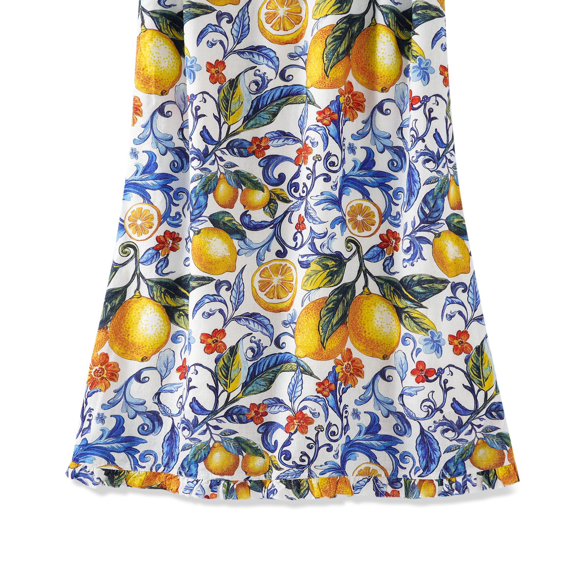Women's Hawaiian Dress Sleeveless V-neck 55% Linen 45% Rayon Blue Aloha Sicilian Lemon