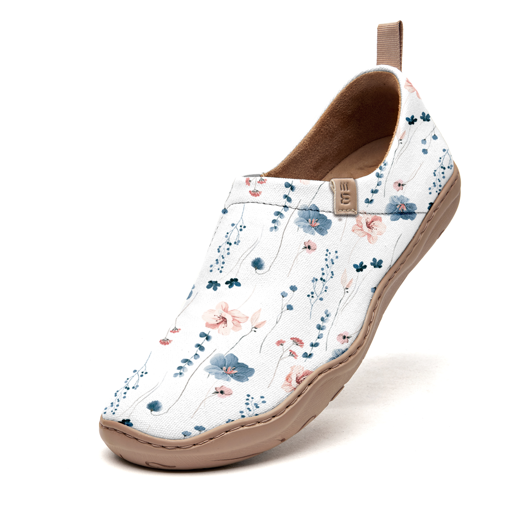 Yiume Women's Art Slip-On Casual Canvas Shoes Light Blue Floral White Painted,100% Cotton