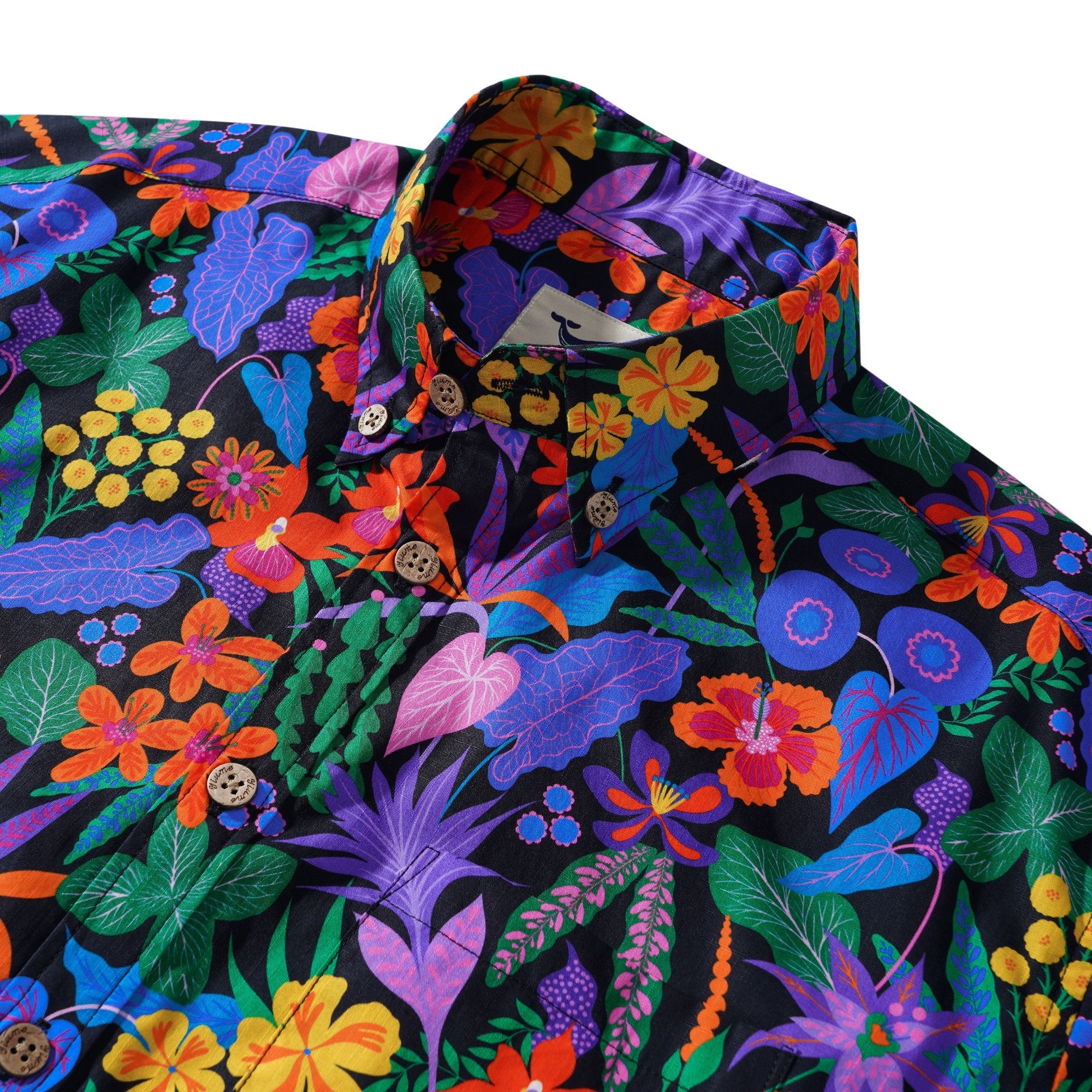 Men's Hawaiian Shirt Short Sleeve Button-down 100% Cotton Black Aloha Flower Power By Rachel Parker