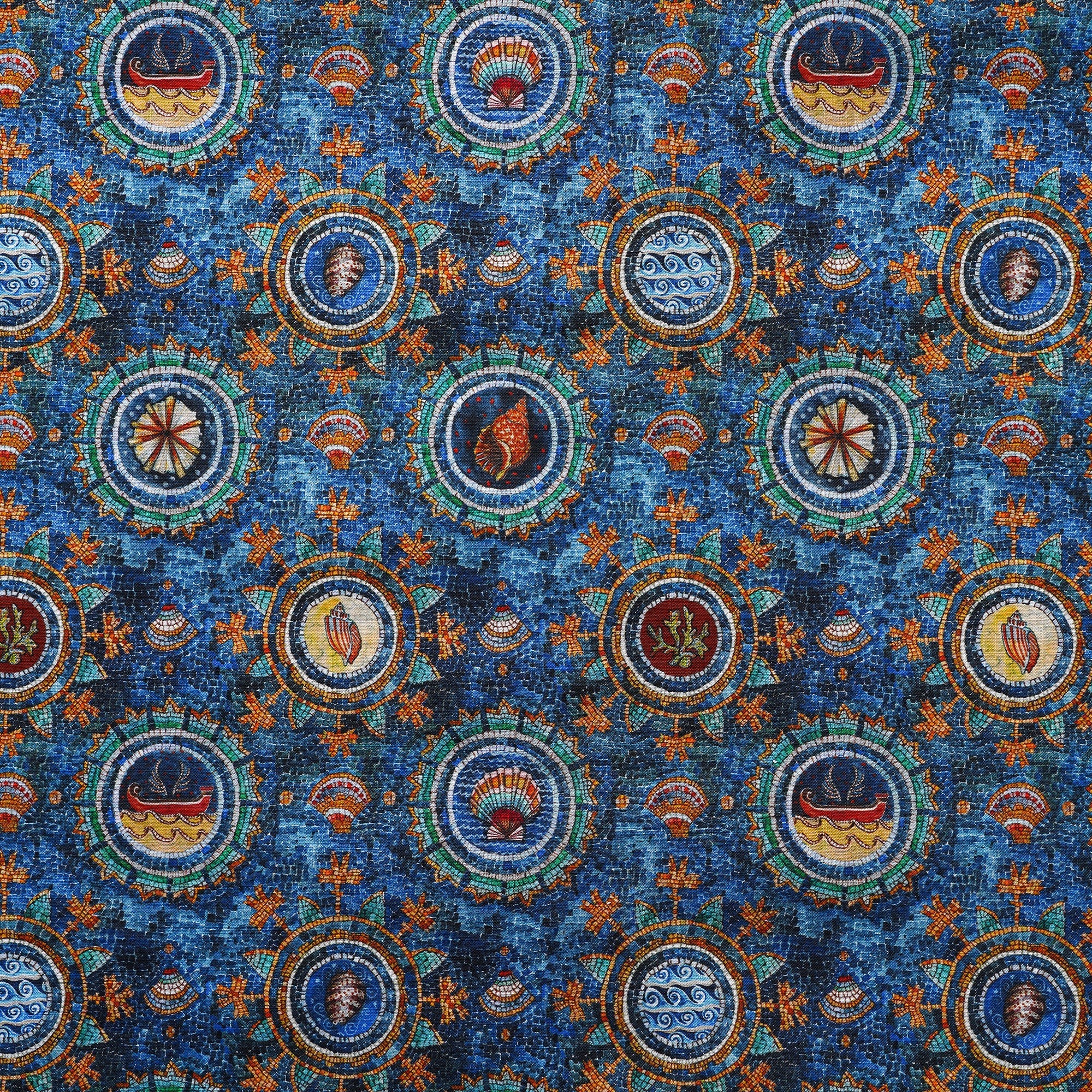 Men's Hawaiian Shirt Short Sleeve Button-down 100% Cotton Blue Aloha Shell Mosaic