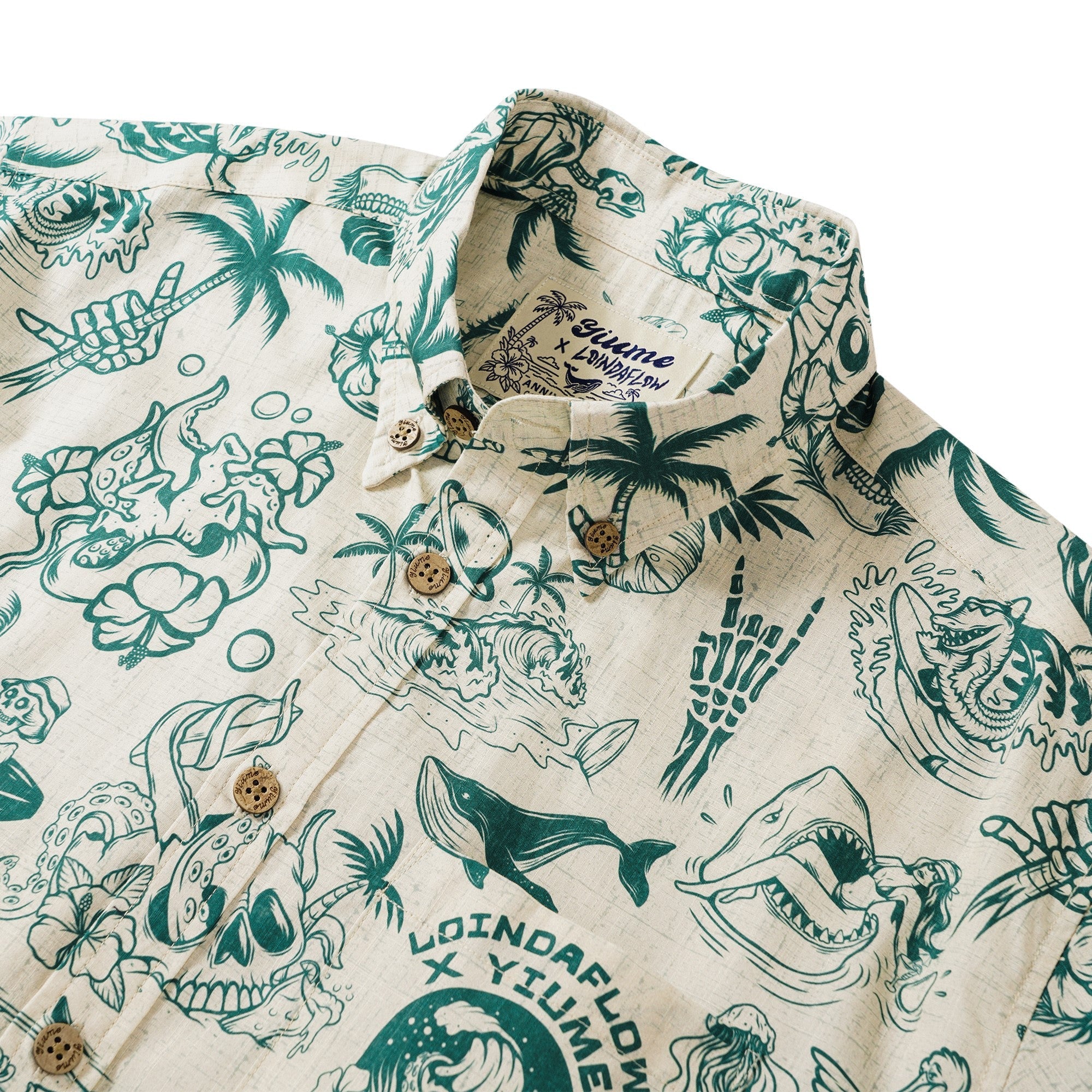 Men's Hawaiian Shirt Short Sleeve Button-down 100% Cotton Beige Aloha Yiume X Loinda Flow Anniversary Gem By Loinda Flow