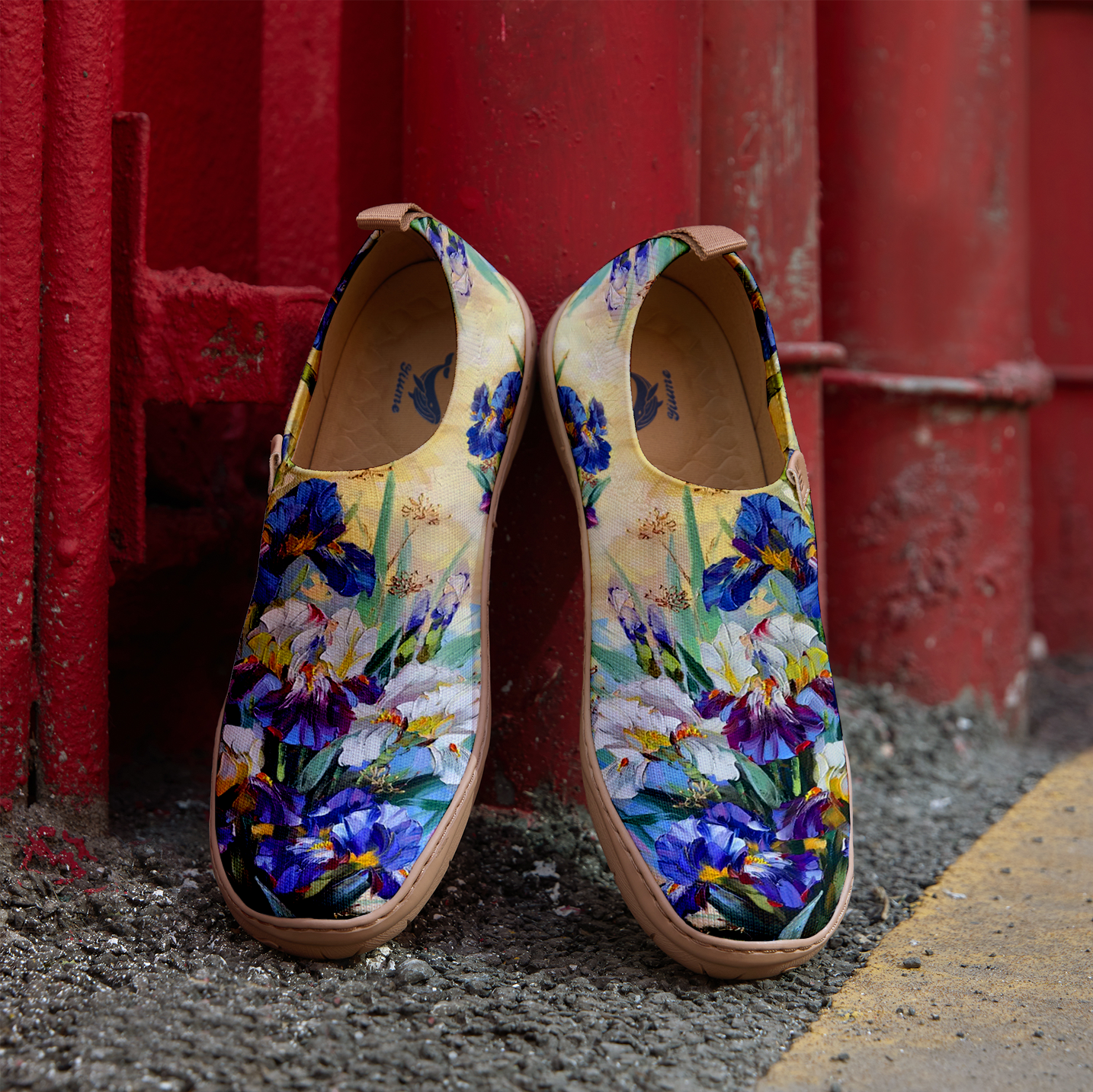 Yiume Women's Art Slip-On Shoes Comfortable Breathable Knit Casual Footwear,Iris Oil Painting Purple