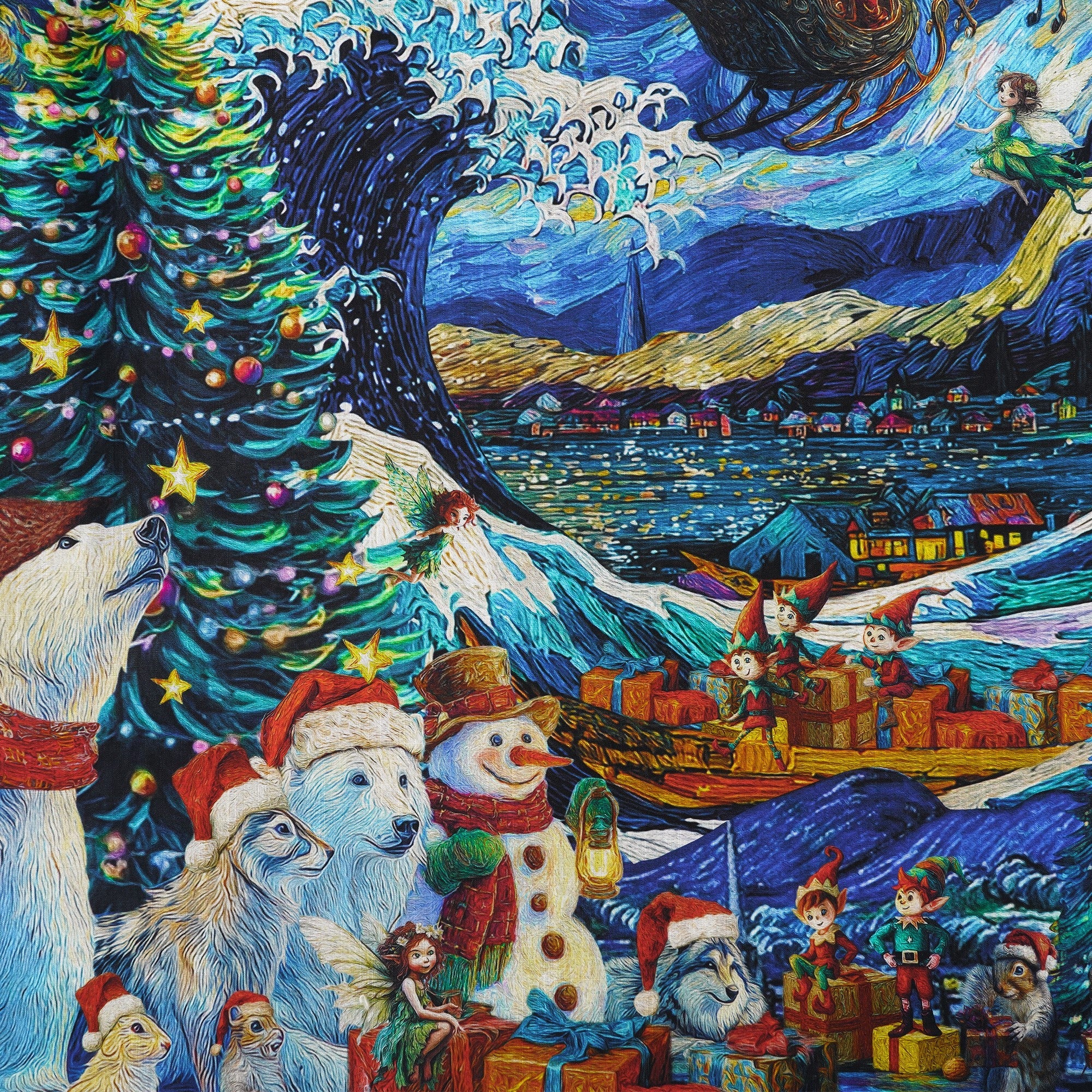 Men's Hawaiian Shirt Short Sleeve Camp Collar 100% Cotton Blue Aloha Starry Christmas Magic With Van Gogh