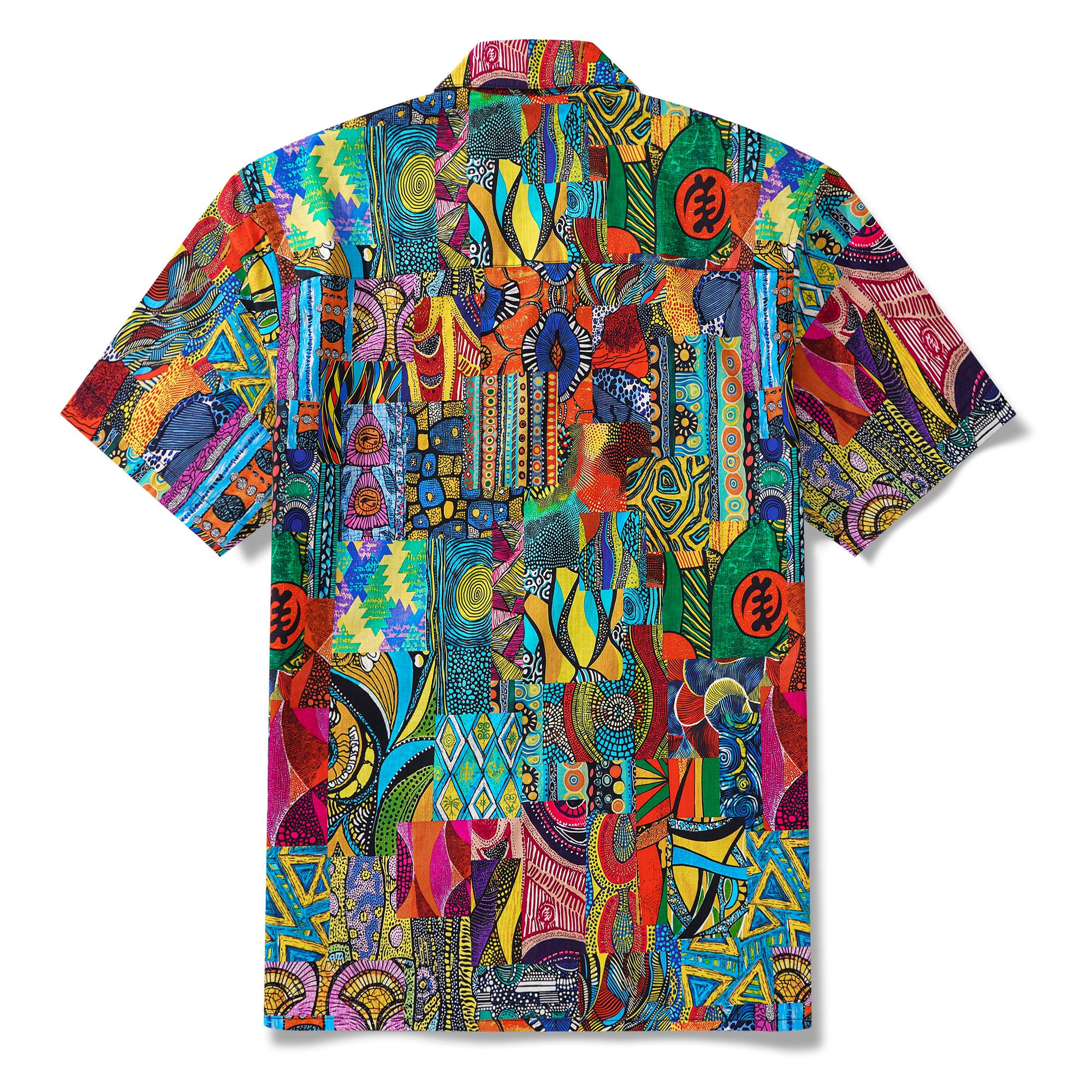 Men's Hawaiian Shirt Short Sleeve Camp Collar 100% Cotton Green Aloha African Print Art