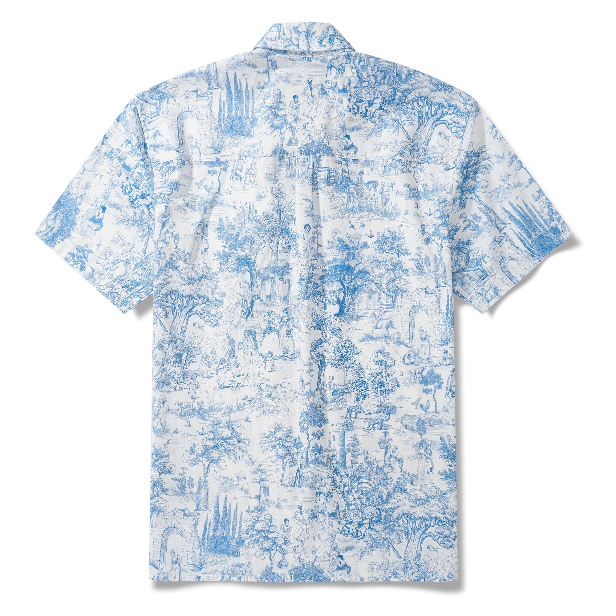 Men's Hawaiian Shirt Short Sleeve Button-down 100% Cotton Blue Aloha Dreamy Wedding