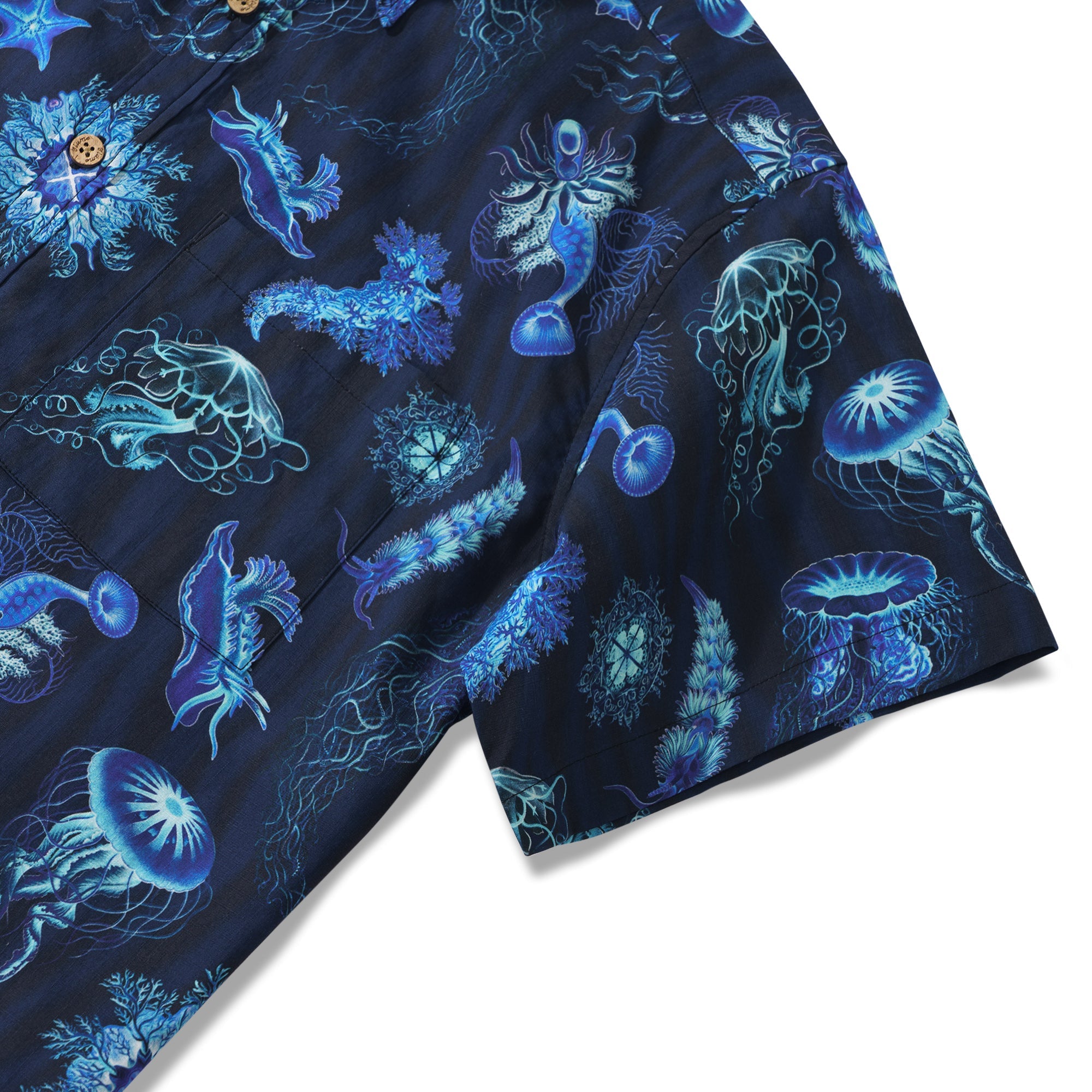 Symphony of the Deep Blue 100% Cotton Men's Short Sleeve Button-down Shirt Blue Aloha Hawaiian