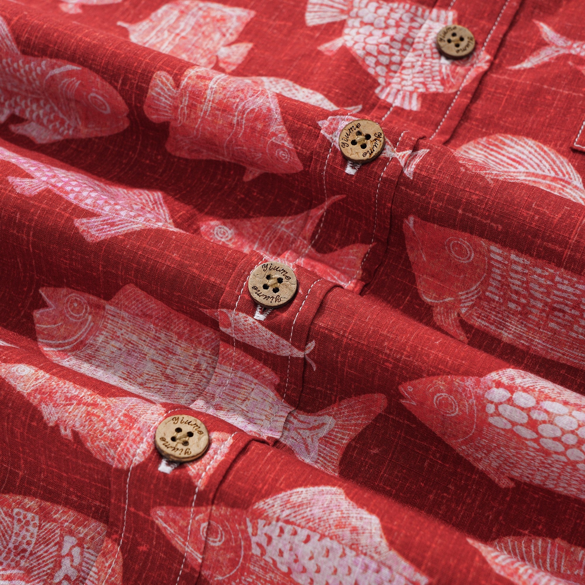 Men's Hawaiian Shirt Short Sleeve Button-down 100% Cotton Red Aloha Red Fish Reverie