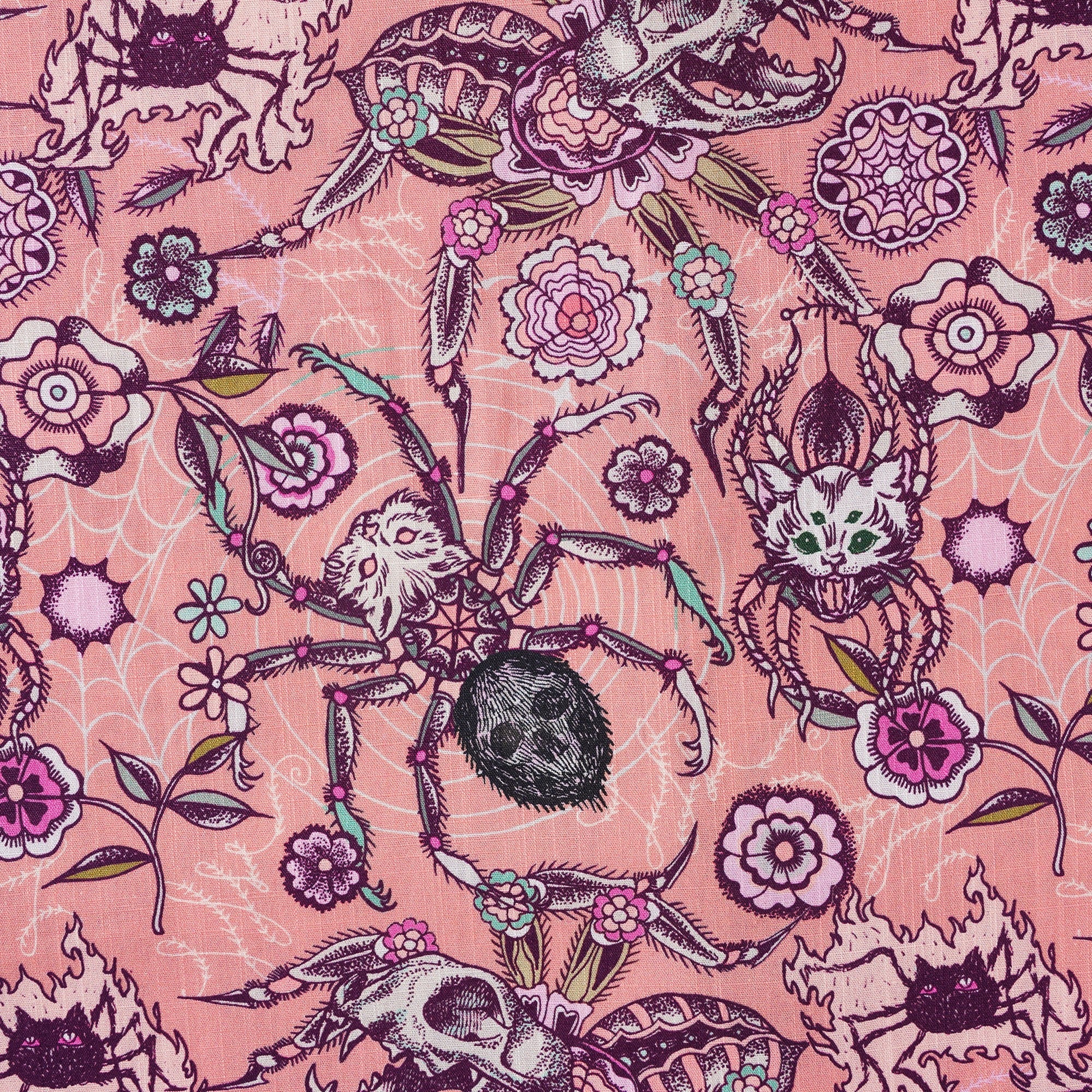 Women's Hawaiian Shirt Short Sleeve Button-up 100% Cotton Aloha Spider Cat