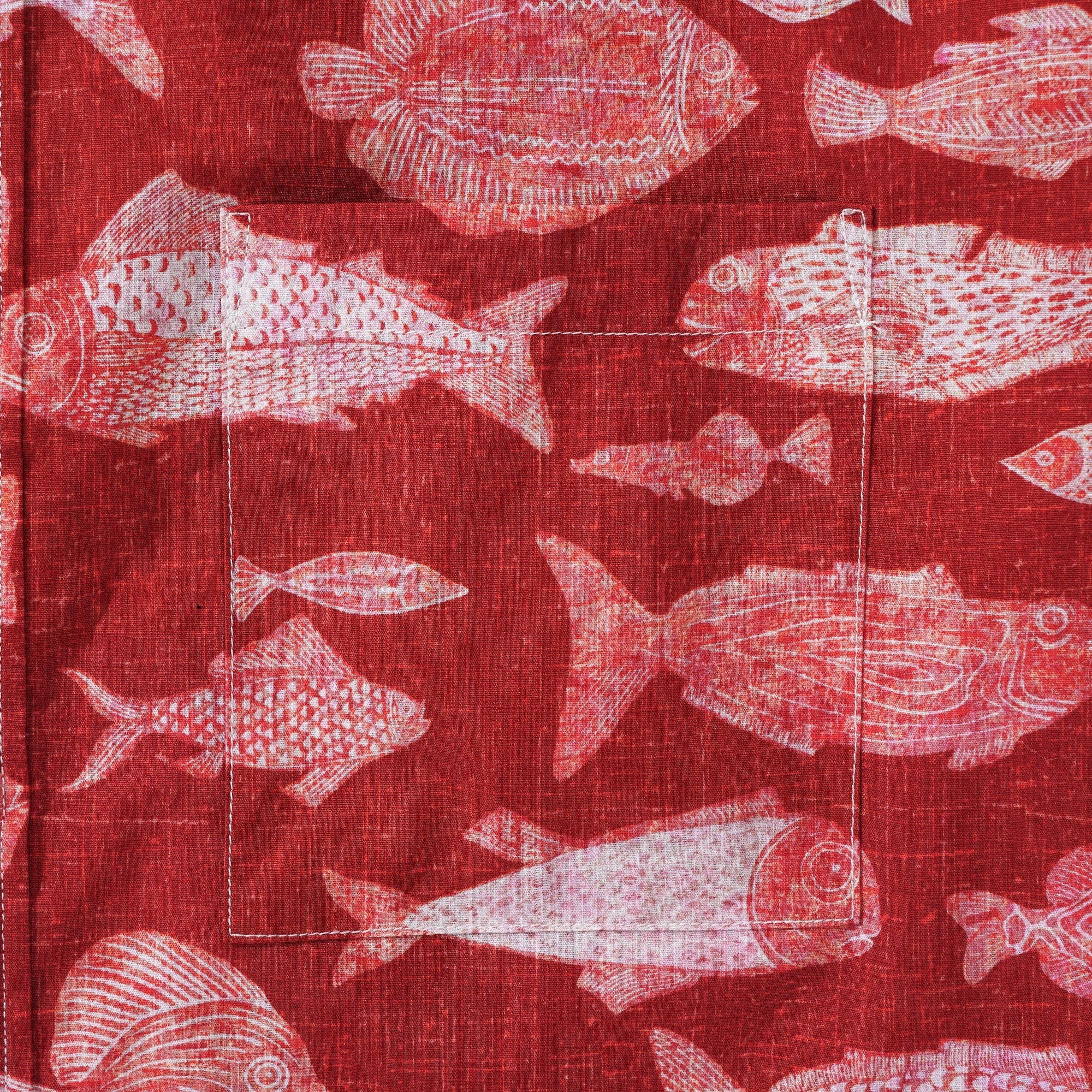 Men's Hawaiian Shirt Short Sleeve Button-down 100% Cotton Red Aloha Red Fish Reverie