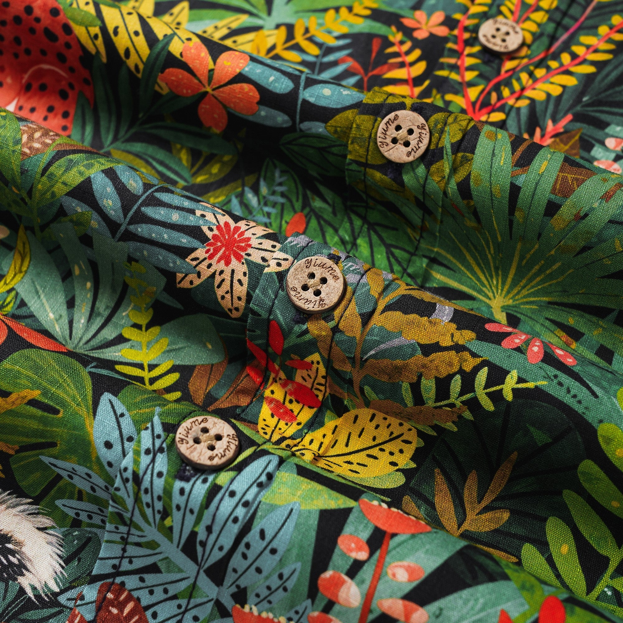 Men's Hawaiian Shirt Short Sleeve Button-down 100% Cotton Green Aloha Forest Fairytale