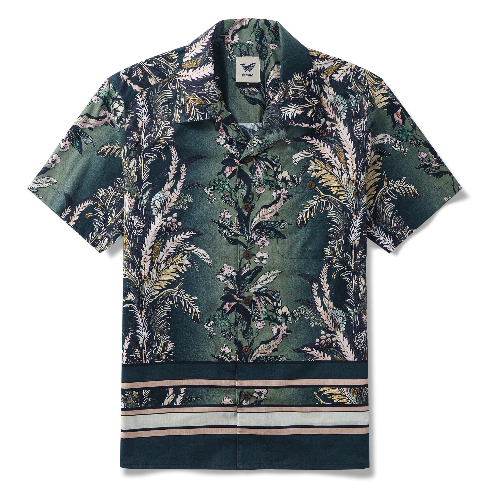 Green Serenade of Flowers 100% Cotton Men's Short Sleeve Camp Collar Shirt Green Aloha Hawaiian