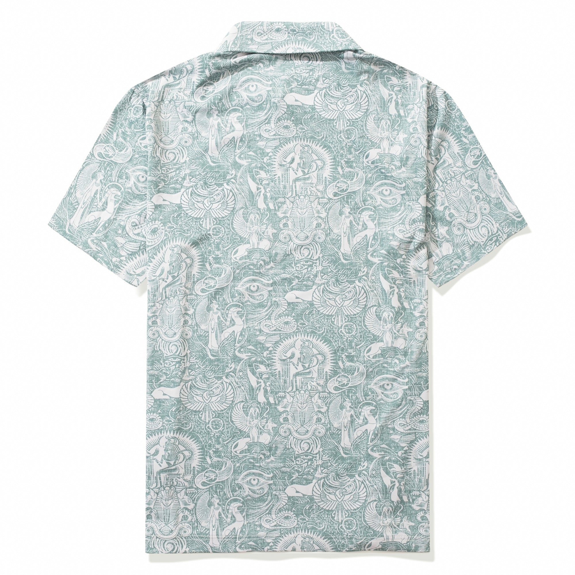 Men's Hawaiian Polo Shirt Short Sleeve 83% Recycled polyester 17% Spandex Green Aloha Egyptian Myths