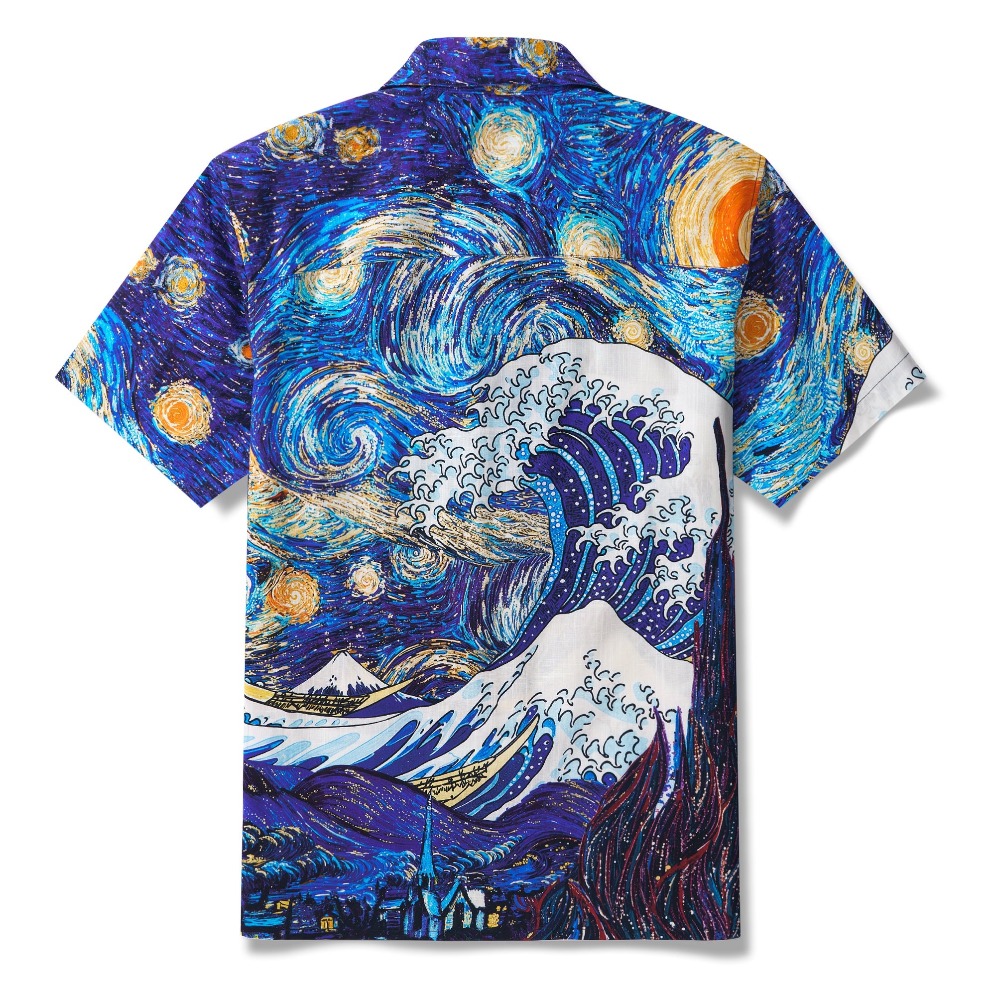 Ocean Waves and Starlit Nights Symphony Shirt 100% Cotton Men's Aloha Hawaiian Short Sleeve Camp Collar Shirt