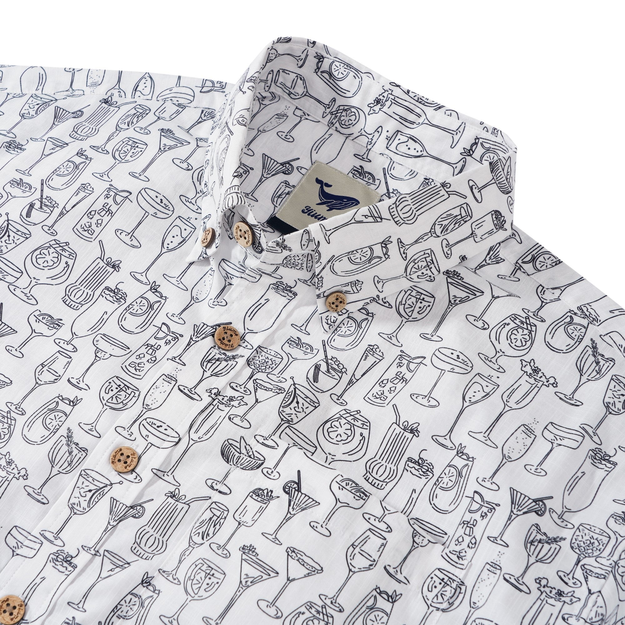 Men's Hawaiian Shirt Short Sleeve Button-down 100% Cotton White Aloha Gentle Buzz