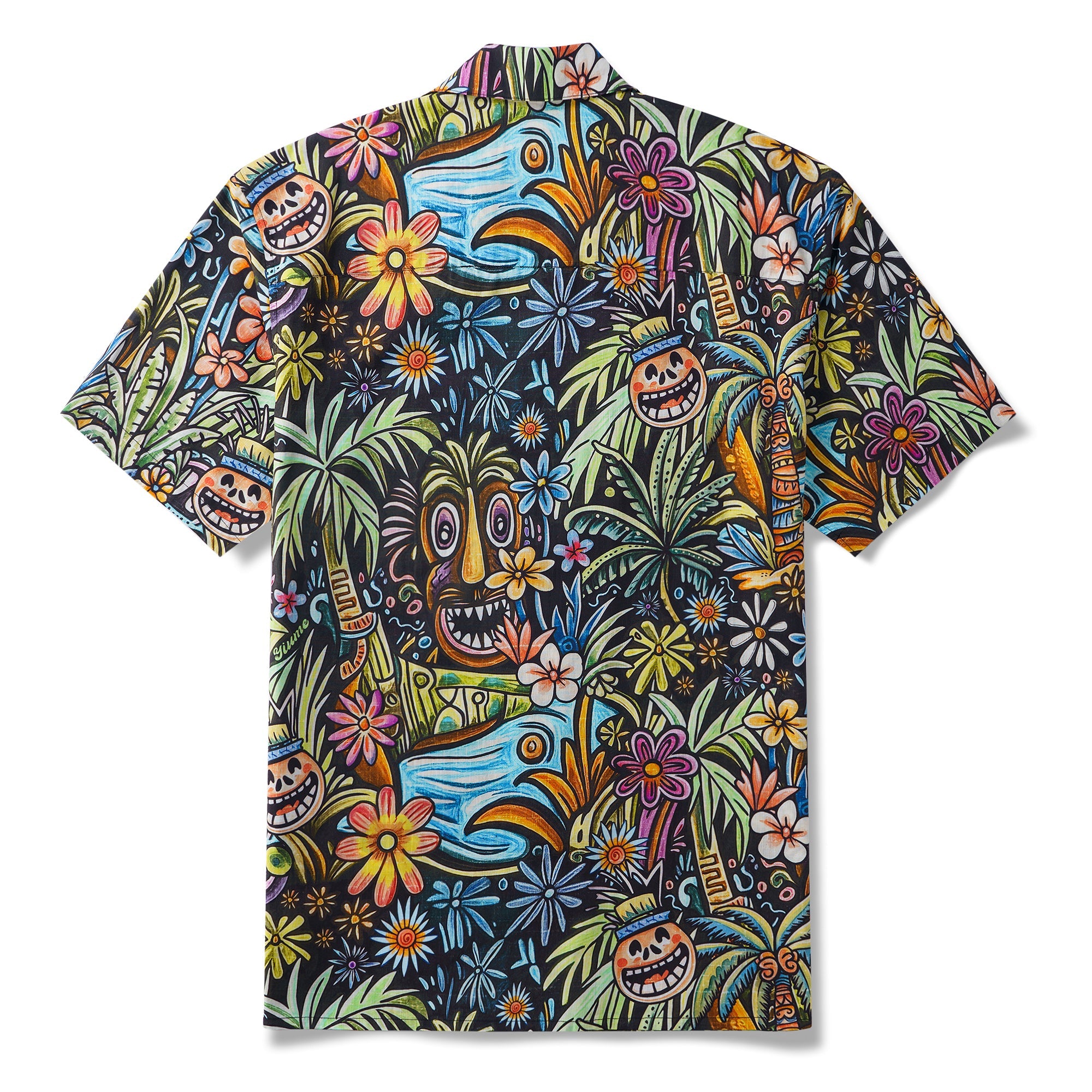 Joyful Tiki Oasis Shirt 100% Cotton Men's Short Sleeve Camp Collar Shirt Aloha Hawaiian