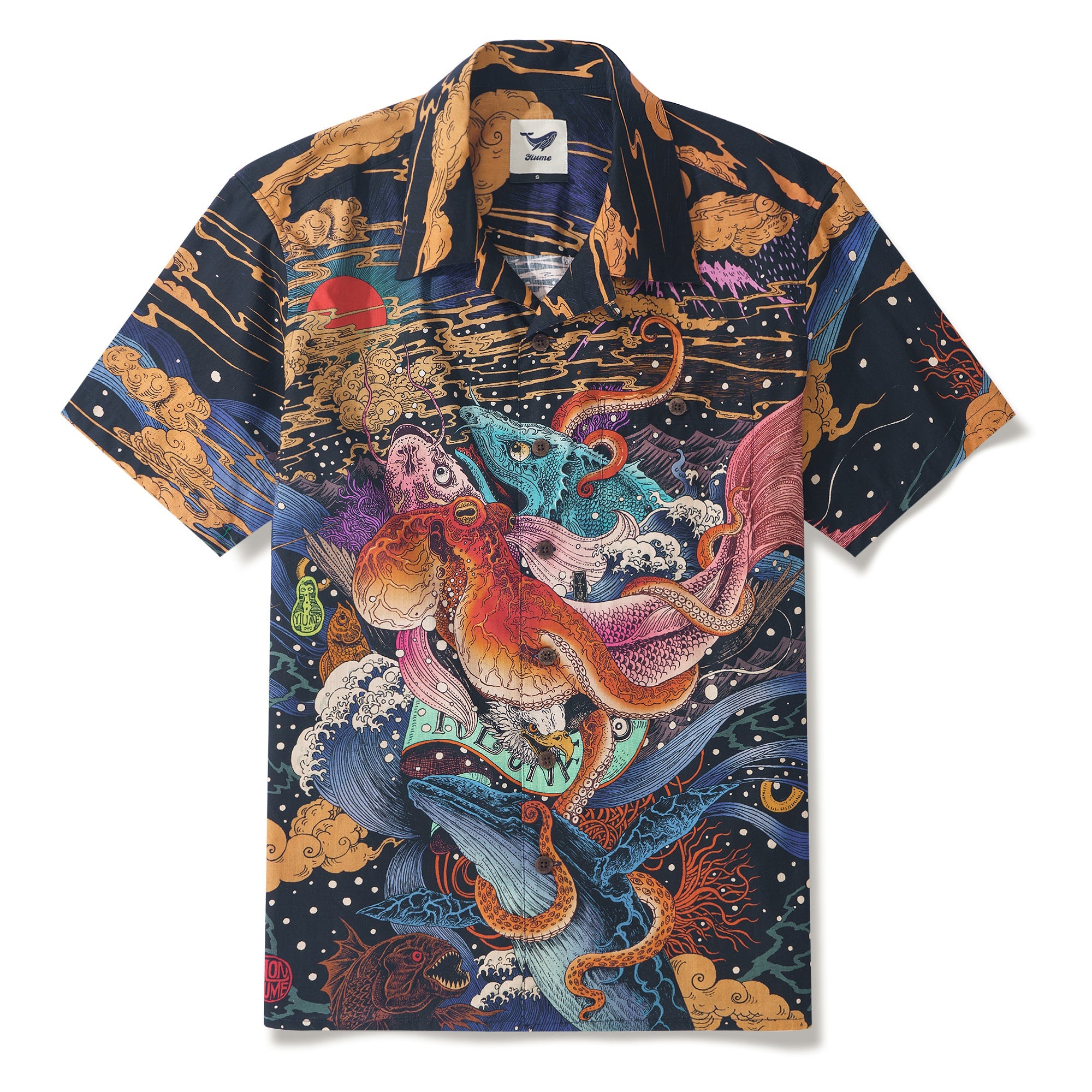 Ukiyo-e No. 4 100% Cotton Men's Aloha Hawaiian Short Sleeve Camp Collar Shirt