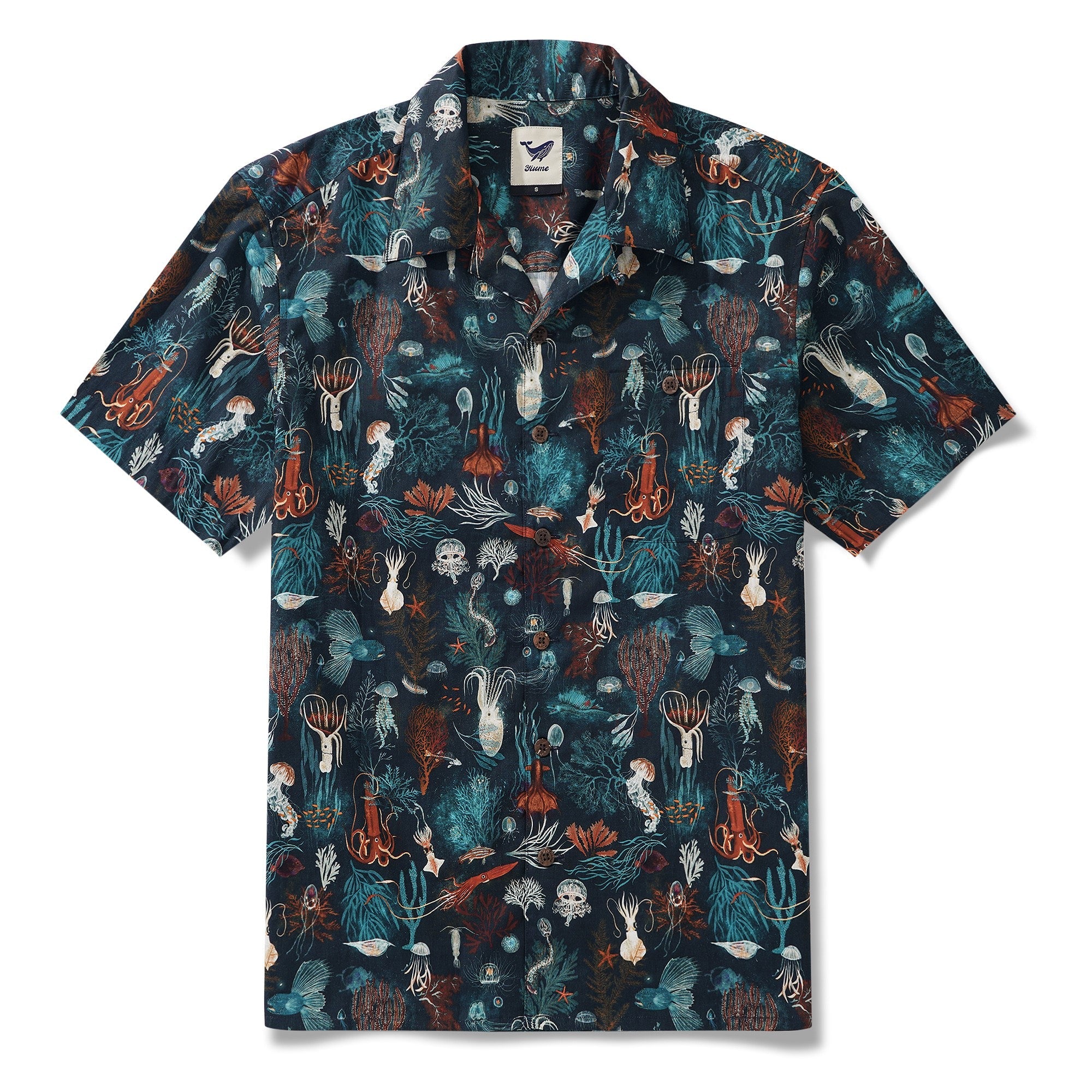 Men's Hawaiian Shirt Short Sleeve Camp Collar 100% Cotton Blue Aloha Underwater Love By Kristen