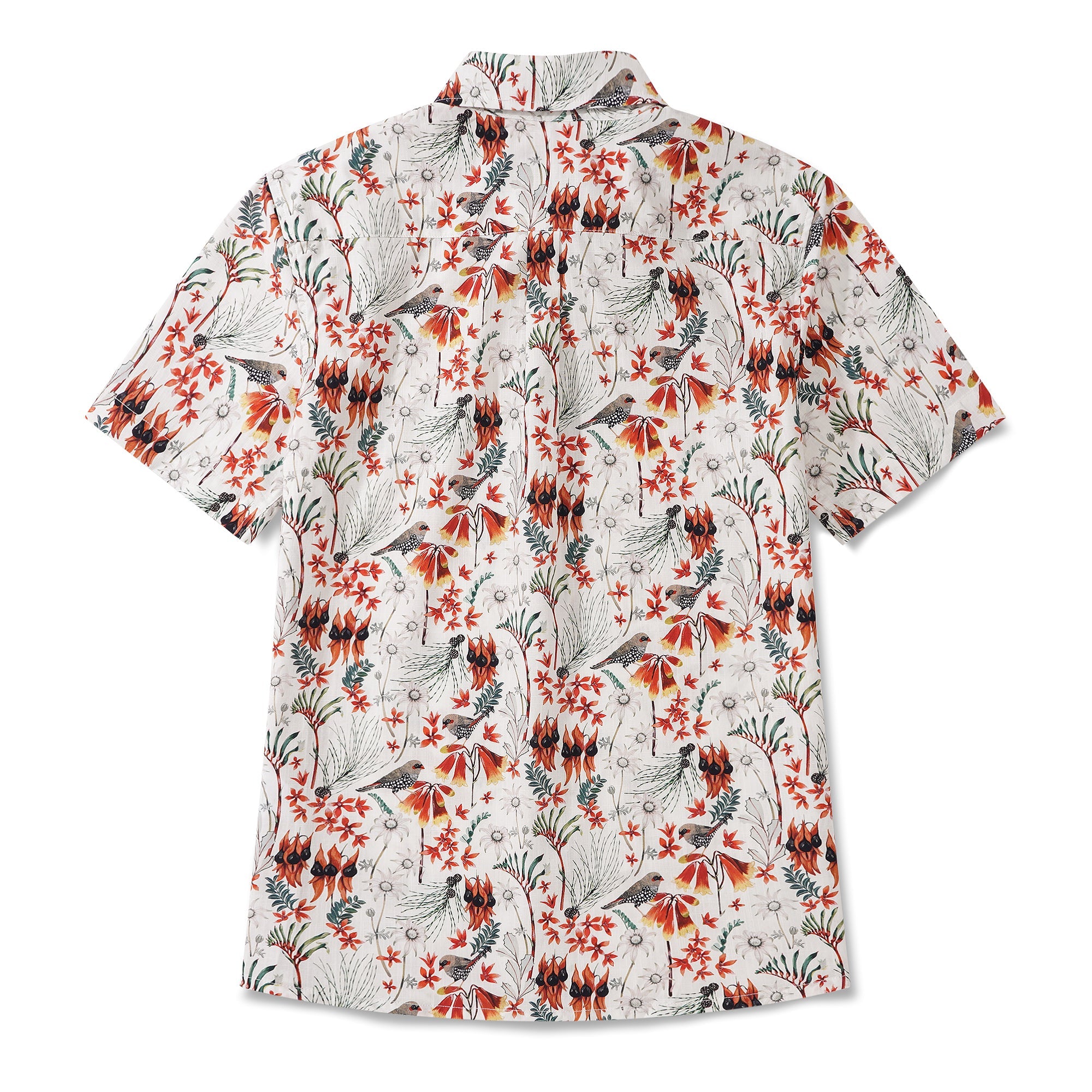 Women's Hawaiian Shirt Short Sleeve Button-up 100% Cotton Green Aloha Firetail Finches By Eloise